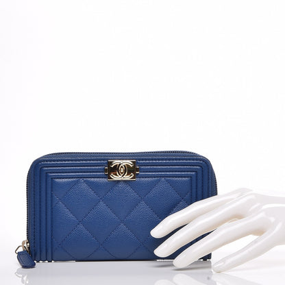 Chanel Caviar Quilted Small Boy Zip Around Wallet Dark Blue 2 of 9