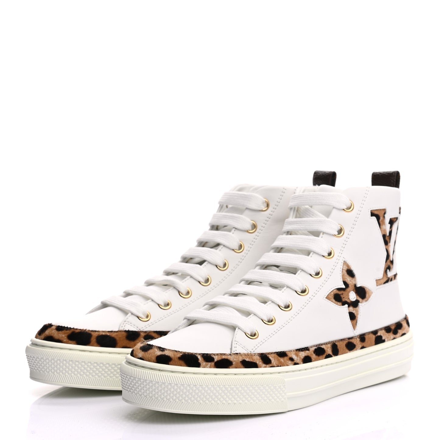 Pony Hair Leopard Calfskin Monogram Giant Stellar Sneaker Boots 35 White