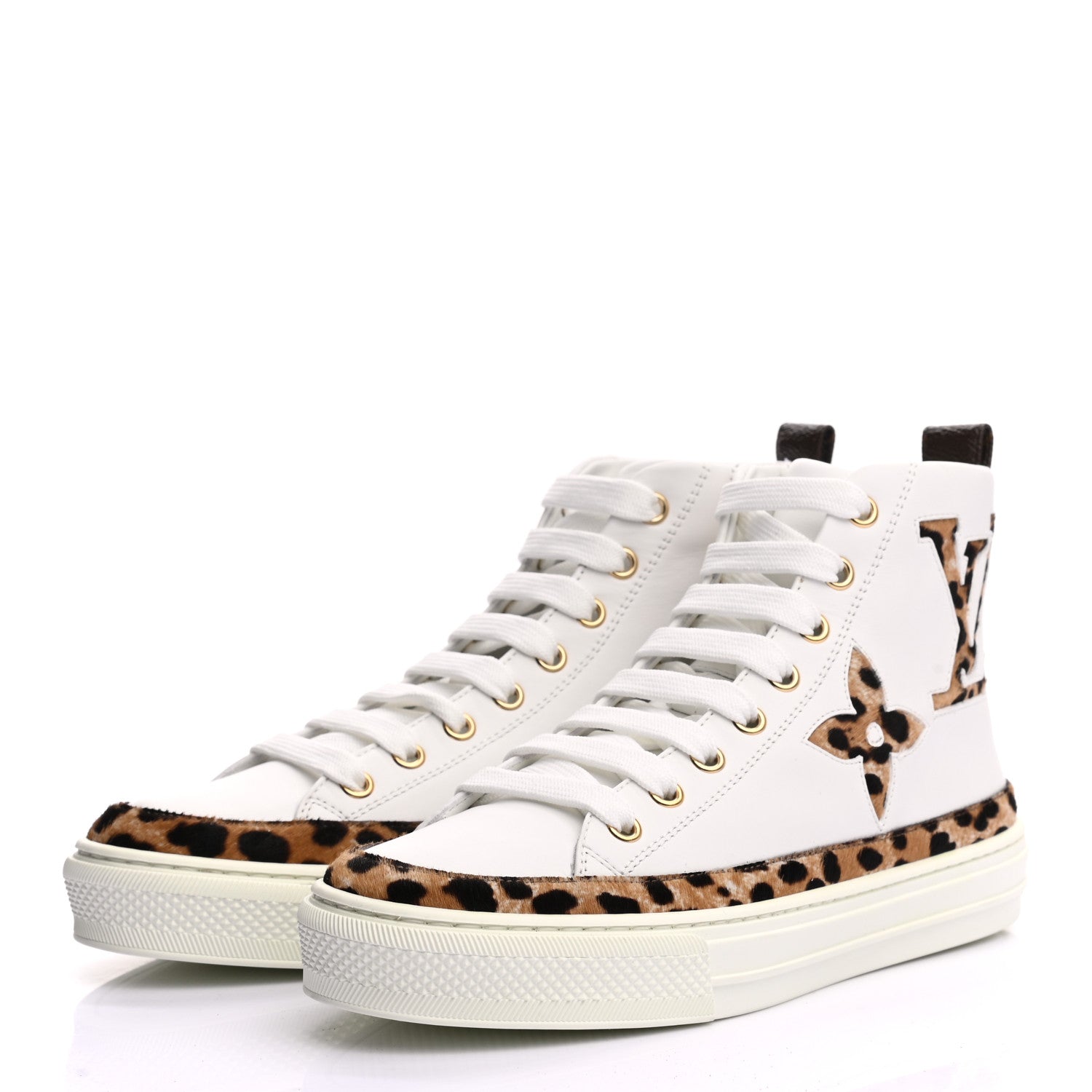Louis Vuitton Pony Hair Leopard Calfskin Monogram Giant Stellar Sneaker Boots 35 White 3 of 8