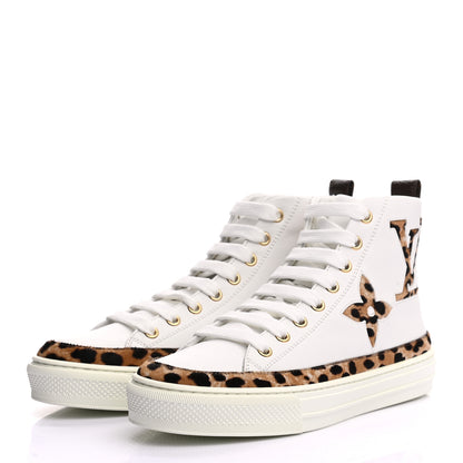 Louis Vuitton Pony Hair Leopard Calfskin Monogram Giant Stellar Sneaker Boots 35 White 3 of 8