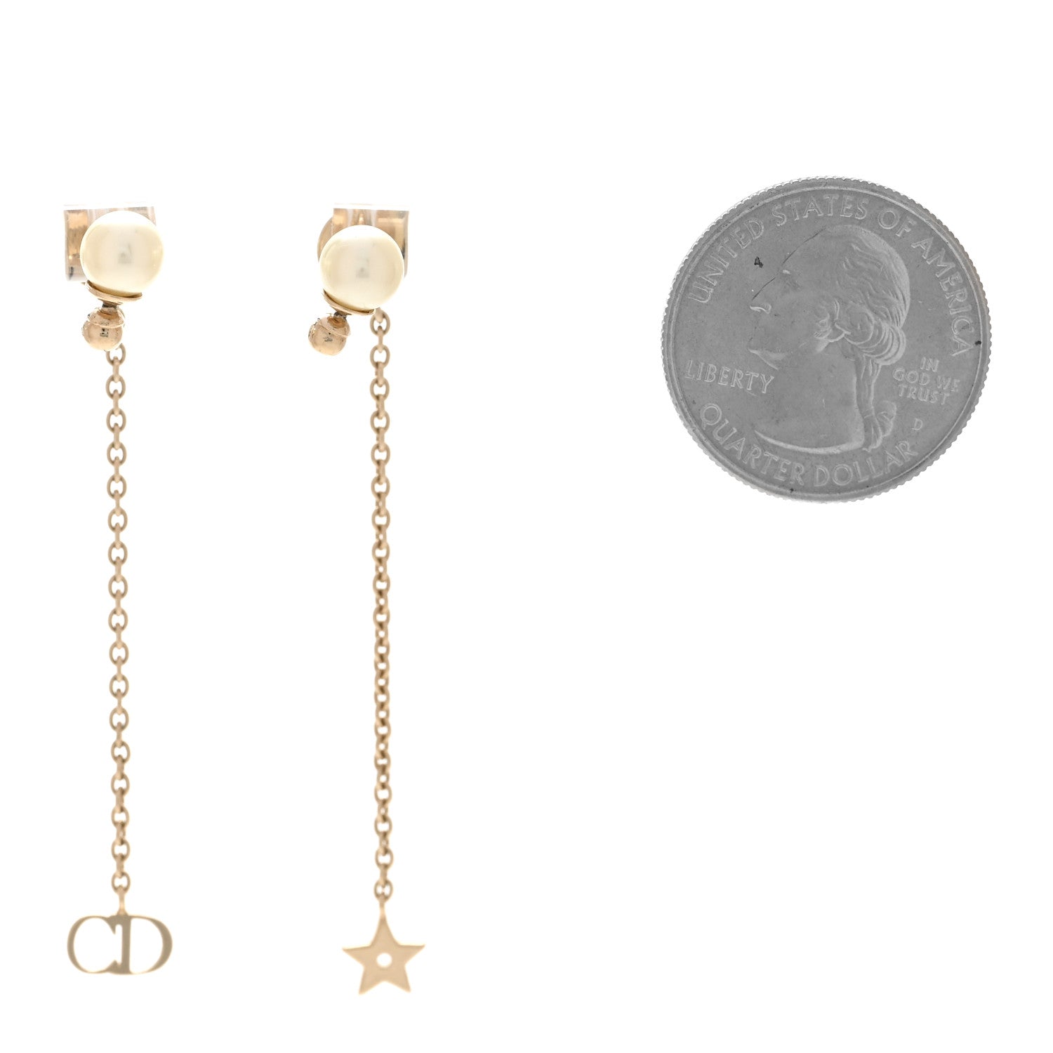Christian Dior Pearl La Petite Tribale Dangle Chain Earrings Gold 2 of 5