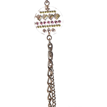 Chanel Resin Crystal Long CC Necklace Light Gold Green Pink 5 of 6