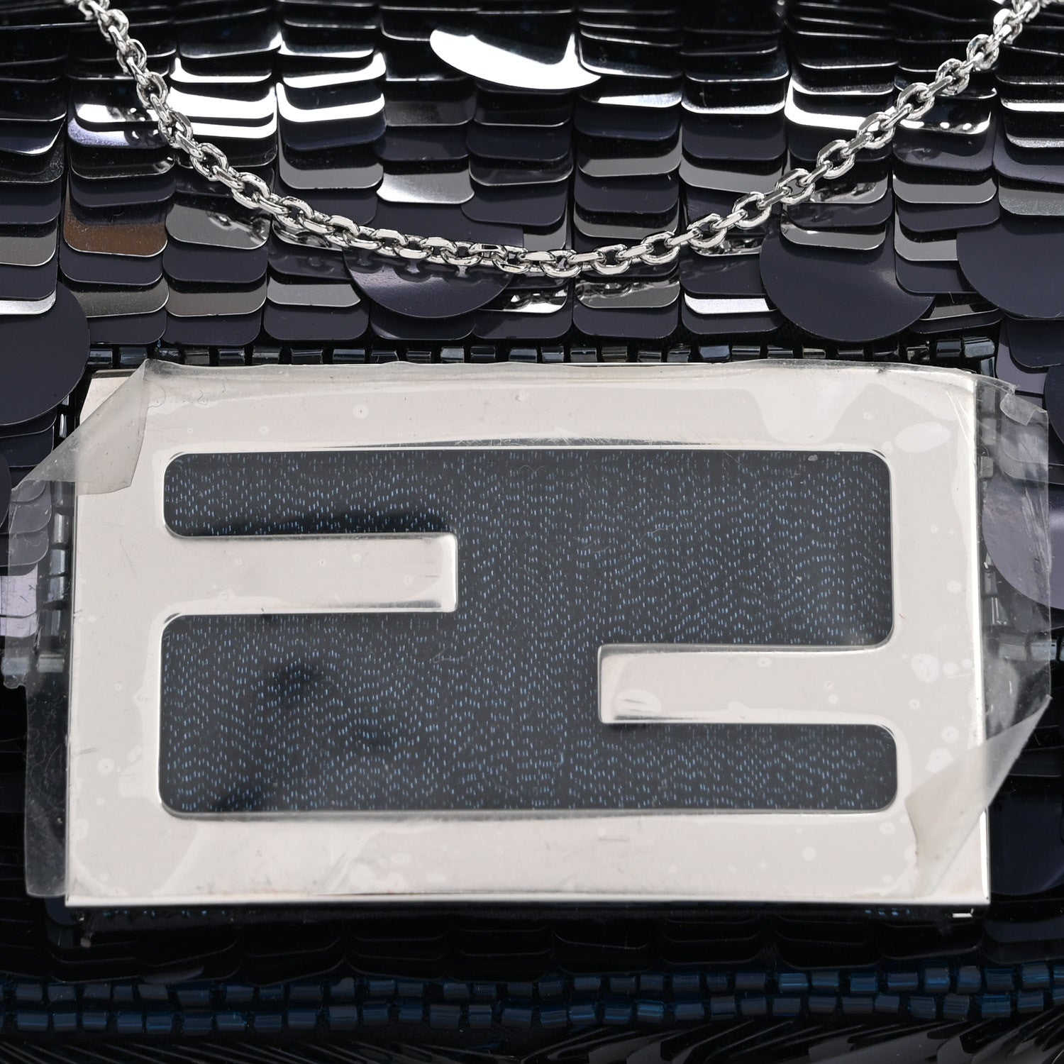 Fendi Sequin Paillettes Shiny Nappa Sex and the City Nano Maxi Buckle Baguette Charm Midnight 8 of 12