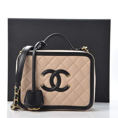 Chanel Caviar Quilted Medium CC Filigree Vanity Case Beige Black 11 of 11