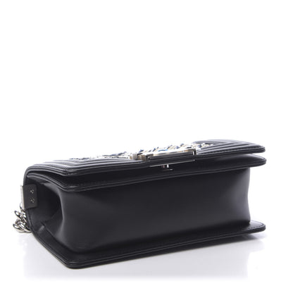 Chanel Calfskin Tweed Chain Chevron Small Boy Flap Black 4 of 11