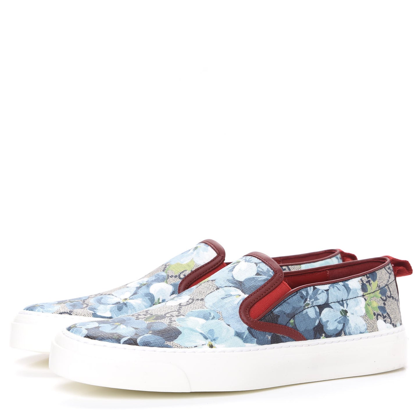 GG Supreme Monogram Blooms Womens Slip On Sneakers 37.5 Beige Blue Navy Red