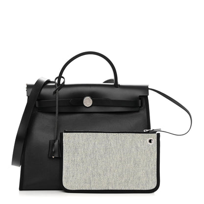 Hermes Toile H Berline Vache Hunter Herbag Zip PM 31 Black Ecru 1 of 14