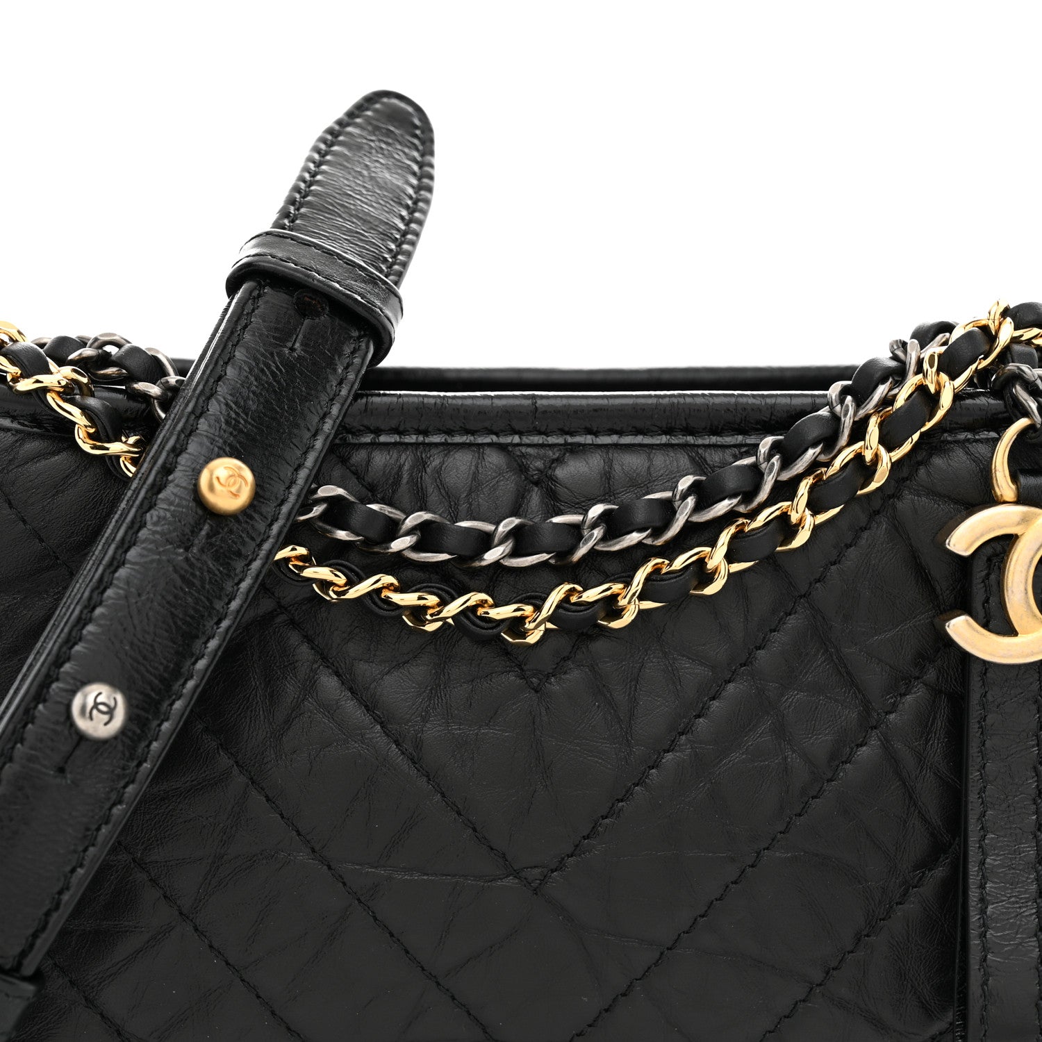Chanel Aged Calfskin Chevron Quilted Small Gabrielle Hobo  Black 8 of 11
