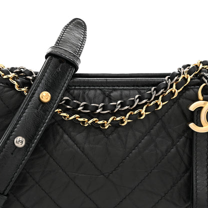 Chanel Aged Calfskin Chevron Quilted Small Gabrielle Hobo  Black 8 of 11