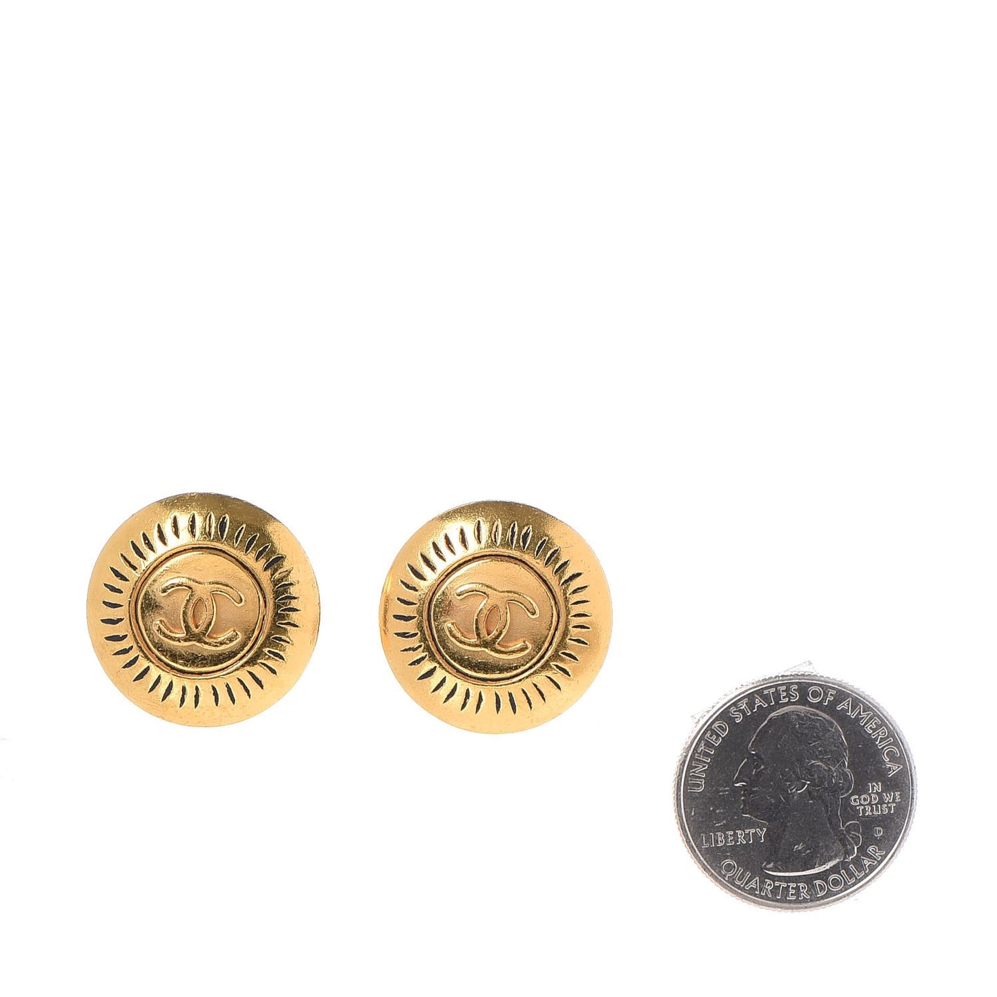 CC Button Clip On Earrings Gold