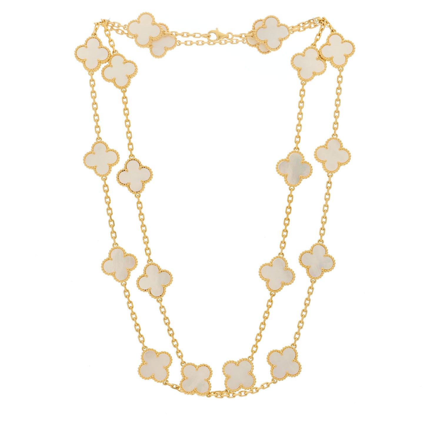 18K Yellow Gold Mother of Pearl 20 Motifs Vintage Alhambra Necklace