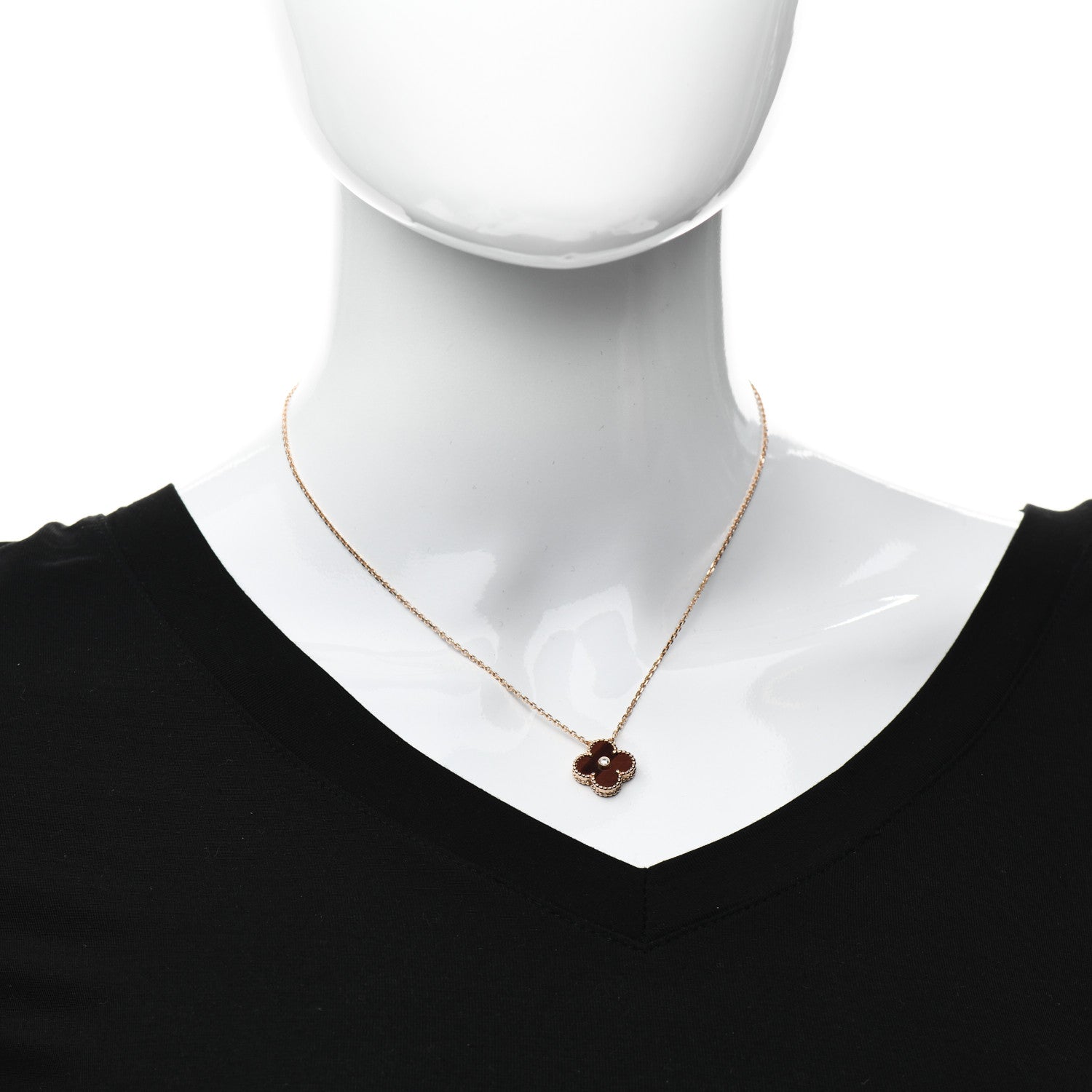 Van Cleef & Arpels 18K Rose Gold Diamond Bulls Eye Vintage Alhambra Pendant Necklace 2 of 5