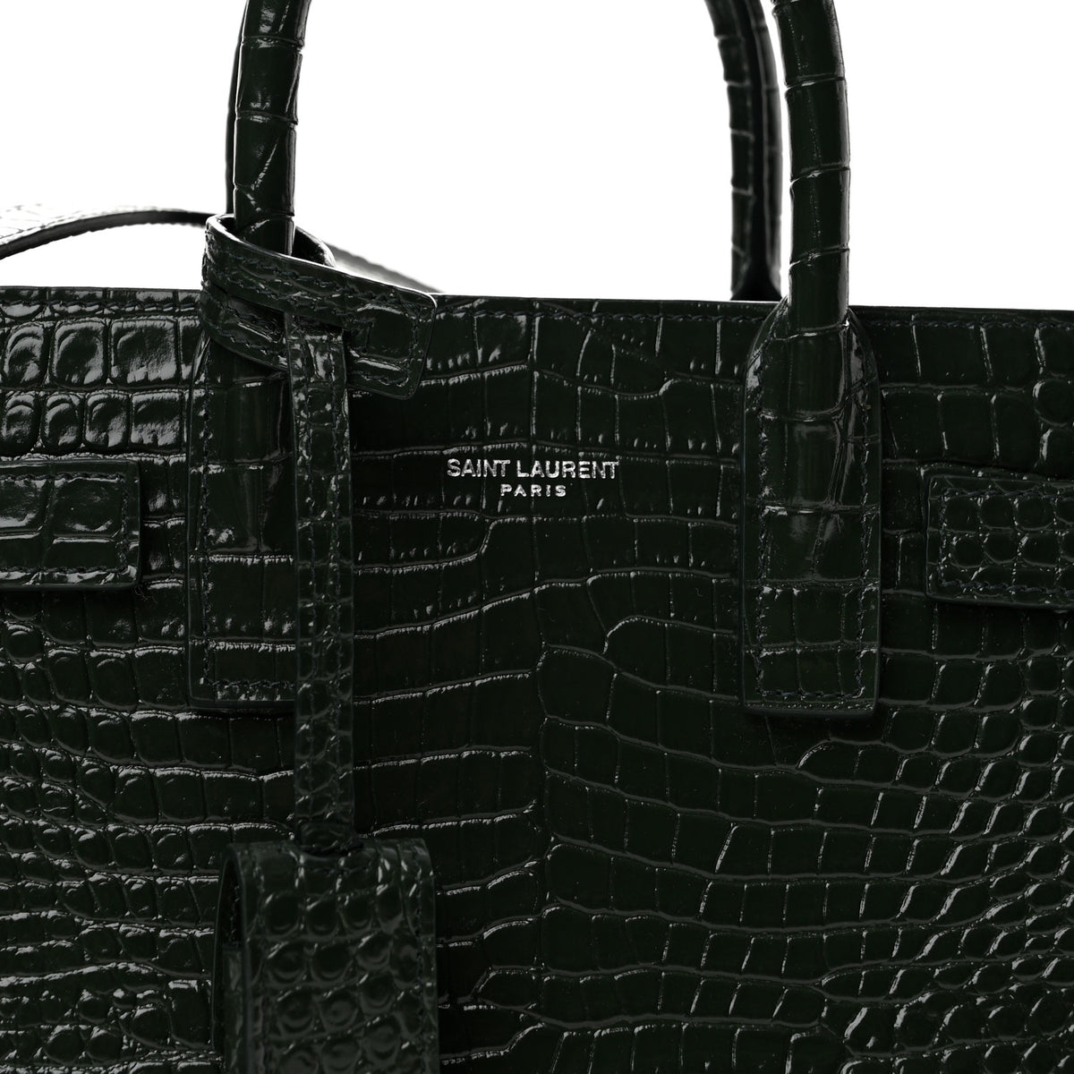 Calfskin Crocodile Embossed Nano Sac De Jour Dark Green