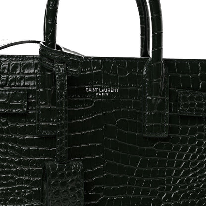 Saint Laurent Calfskin Crocodile Embossed Nano Sac De Jour Dark Green 8 of 12
