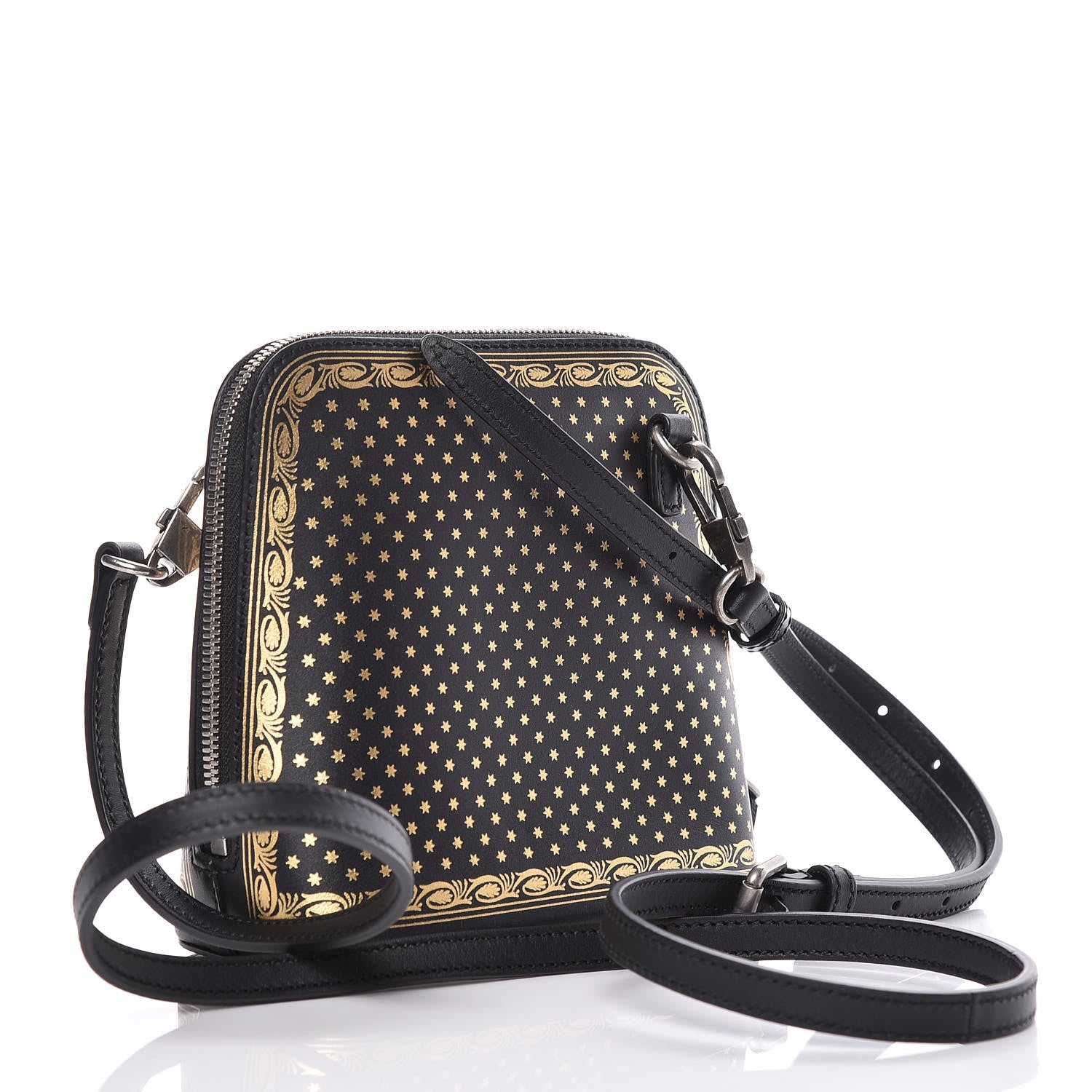 Gucci X SEGA Calfskin GUCCY Stars Mini Dome Shoulder Bag Black Gold 3 of 9
