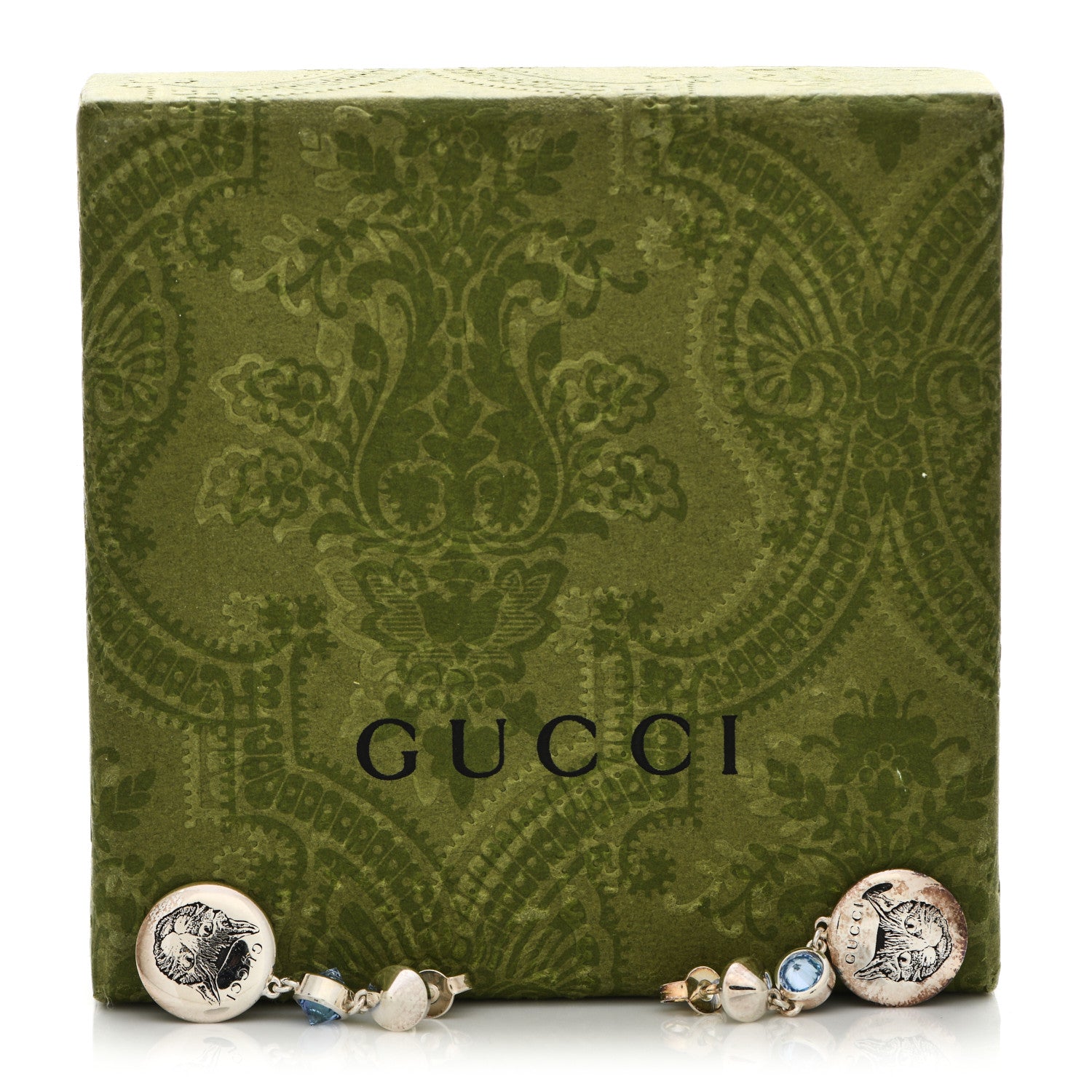 Gucci Sterling Silver Blind for Love Blue Cubic Zirconia Cat Drop Earrings 6 of 6