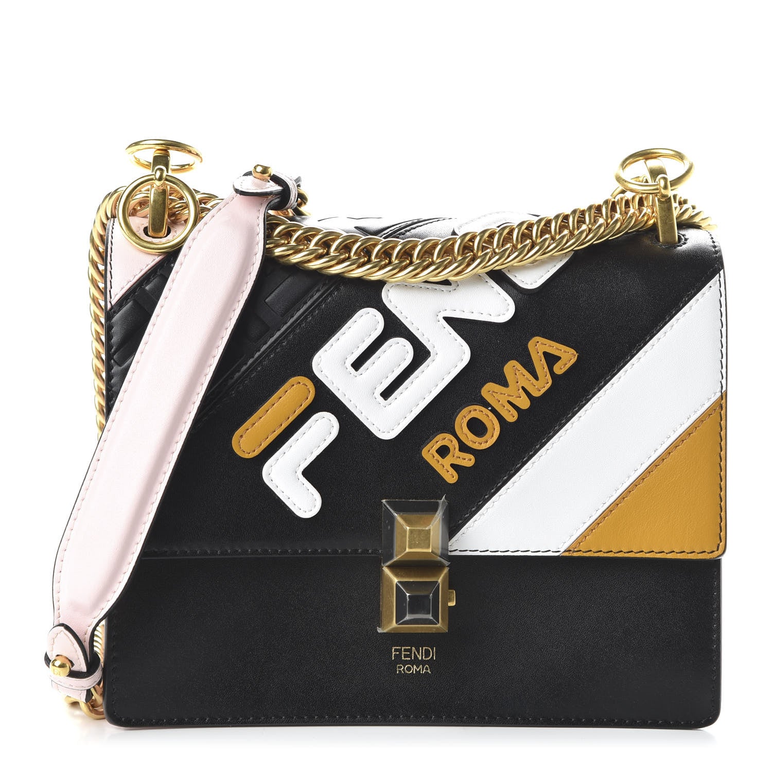 Fendi X FILA Vitello Liberty Mania Bi-Color FF 1974 Embossed Small Kan I Shoulder Bag Black Confetto Multicolor 1 of 11