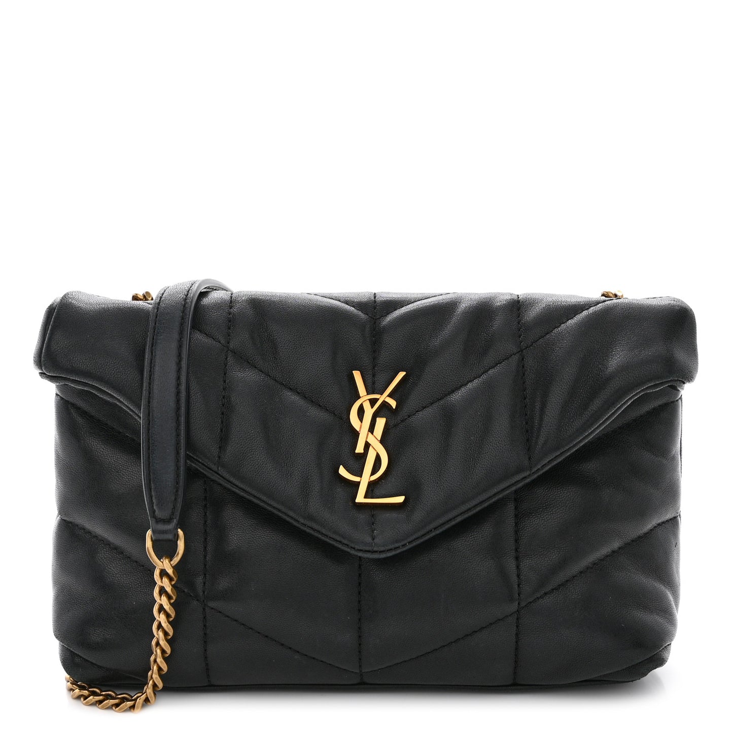 Lambskin Quilted Toy Loulou Puffer Monogram Chain Satchel Black