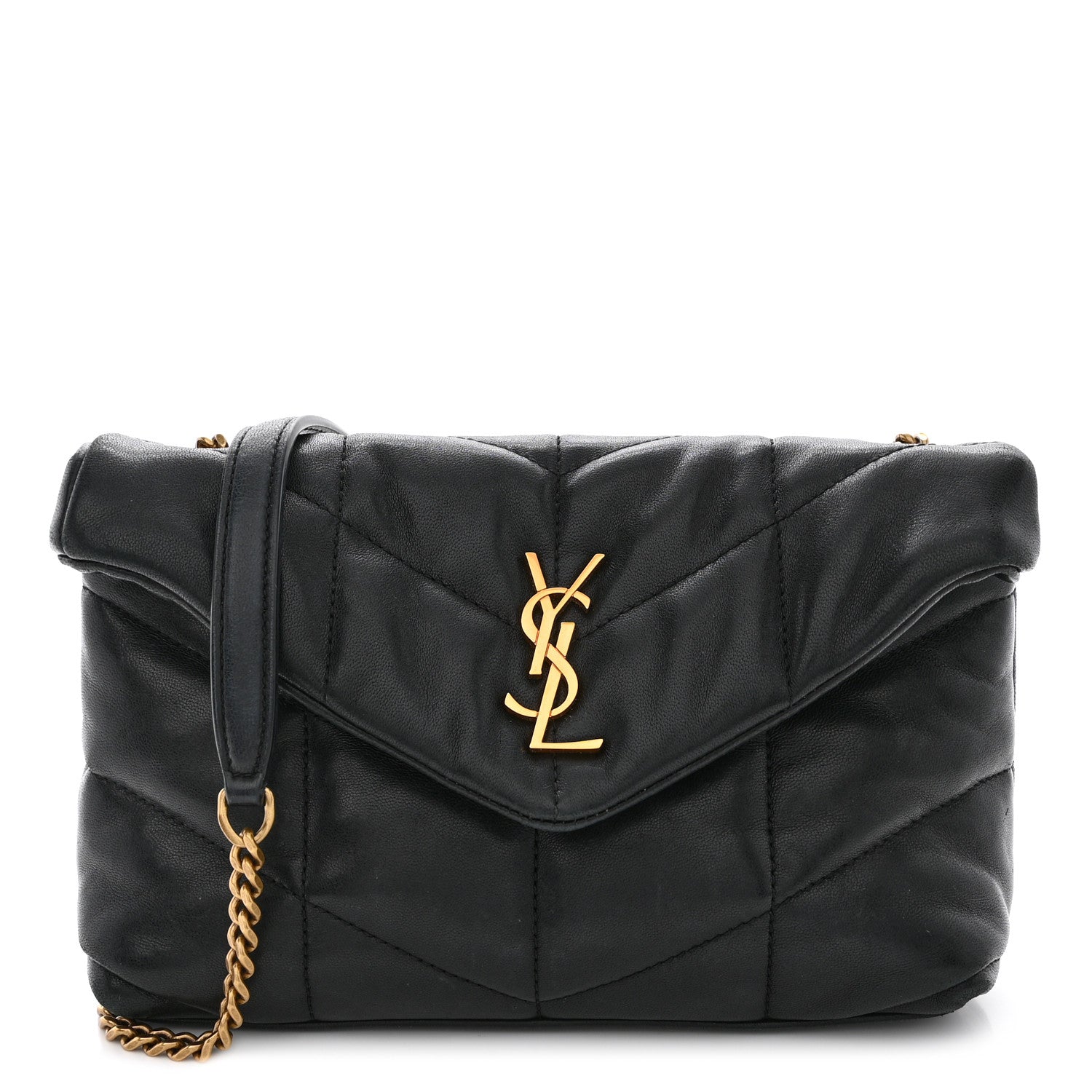 Saint Laurent Lambskin Quilted Toy Loulou Puffer Monogram Chain Satchel Black 1 of 10