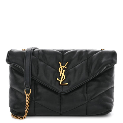Saint Laurent Lambskin Quilted Toy Loulou Puffer Monogram Chain Satchel Black 1 of 10