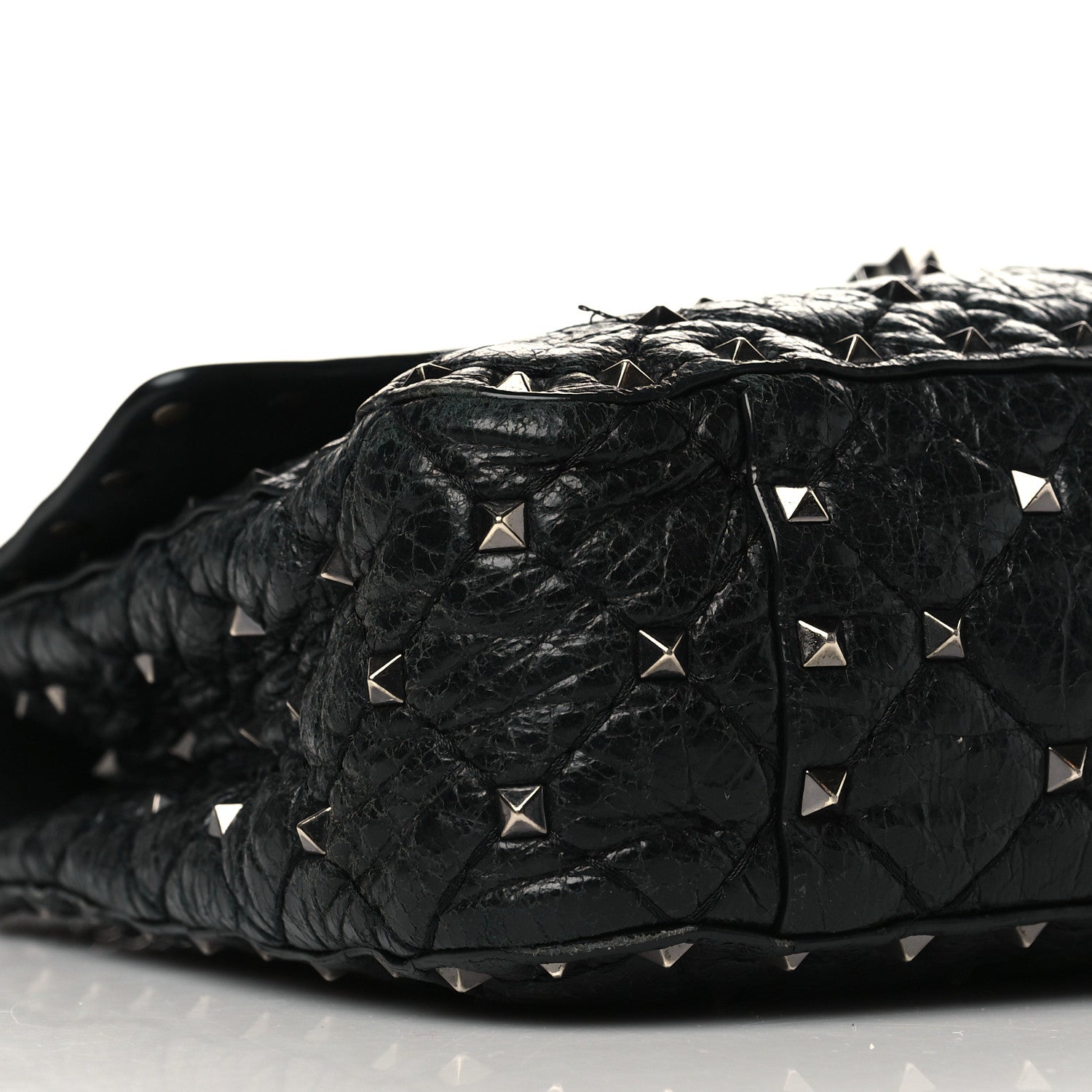 Valentino Garavani Craquele Nappa Medium Rockstud Spike Shoulder Bag Black 7 of 14