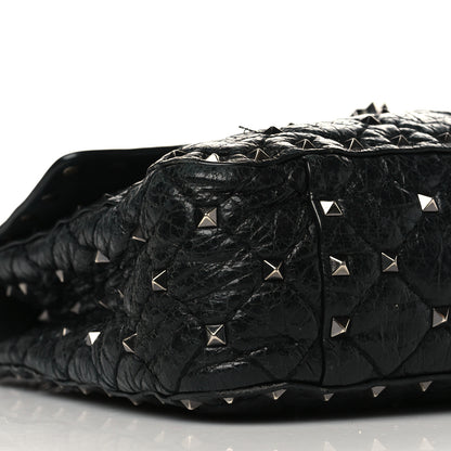 Valentino Garavani Craquele Nappa Medium Rockstud Spike Shoulder Bag Black 7 of 14