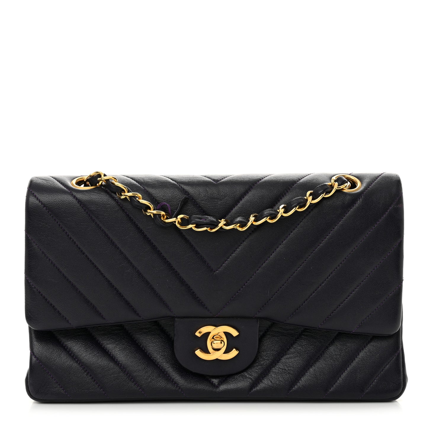 Lambskin Chevron Quilted Small Double Flap Purple