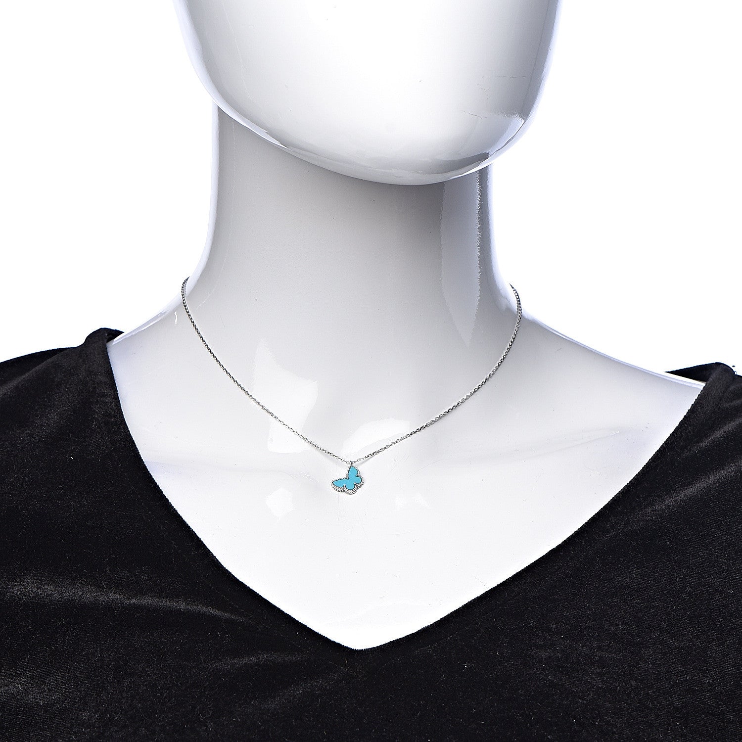 Van Cleef & Arpels 18K White Gold Turquoise Sweet Alhambra Butterfly Pendant Necklace 2 of 8
