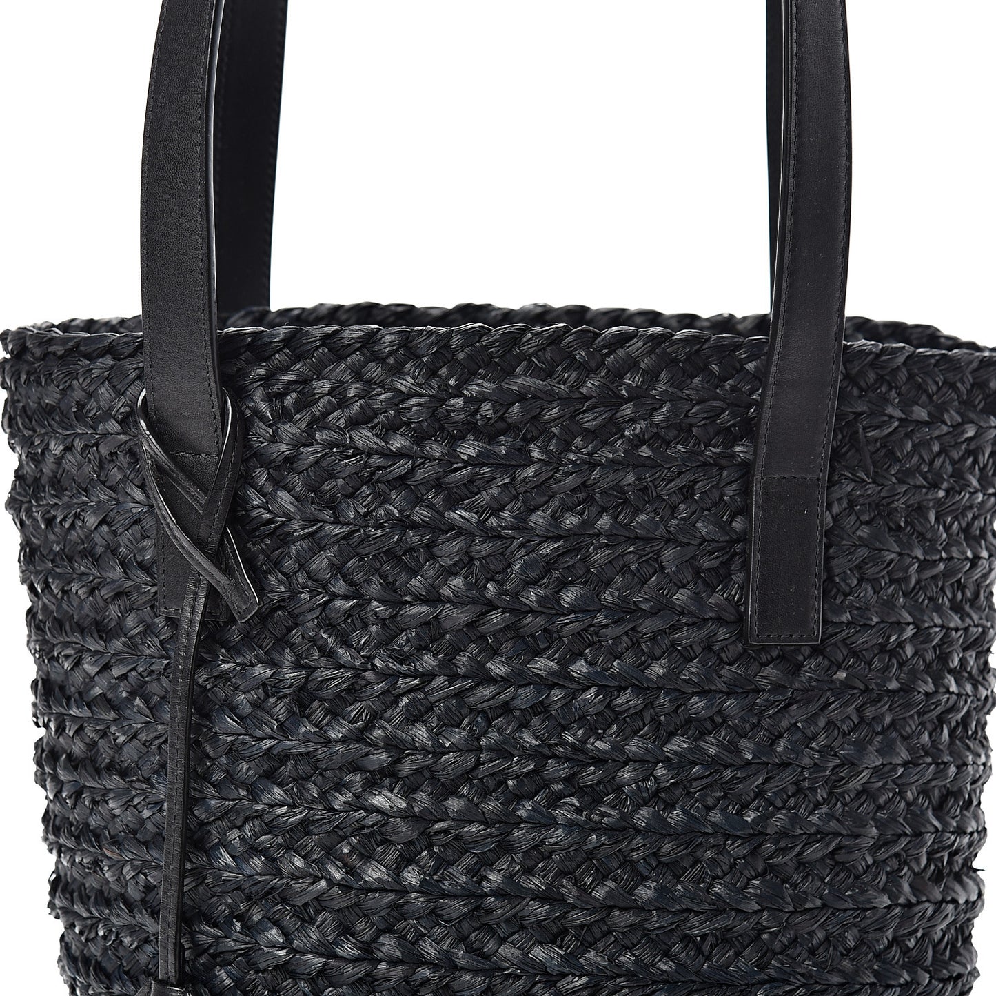 Raffia Calfskin Small Panier Tote Black
