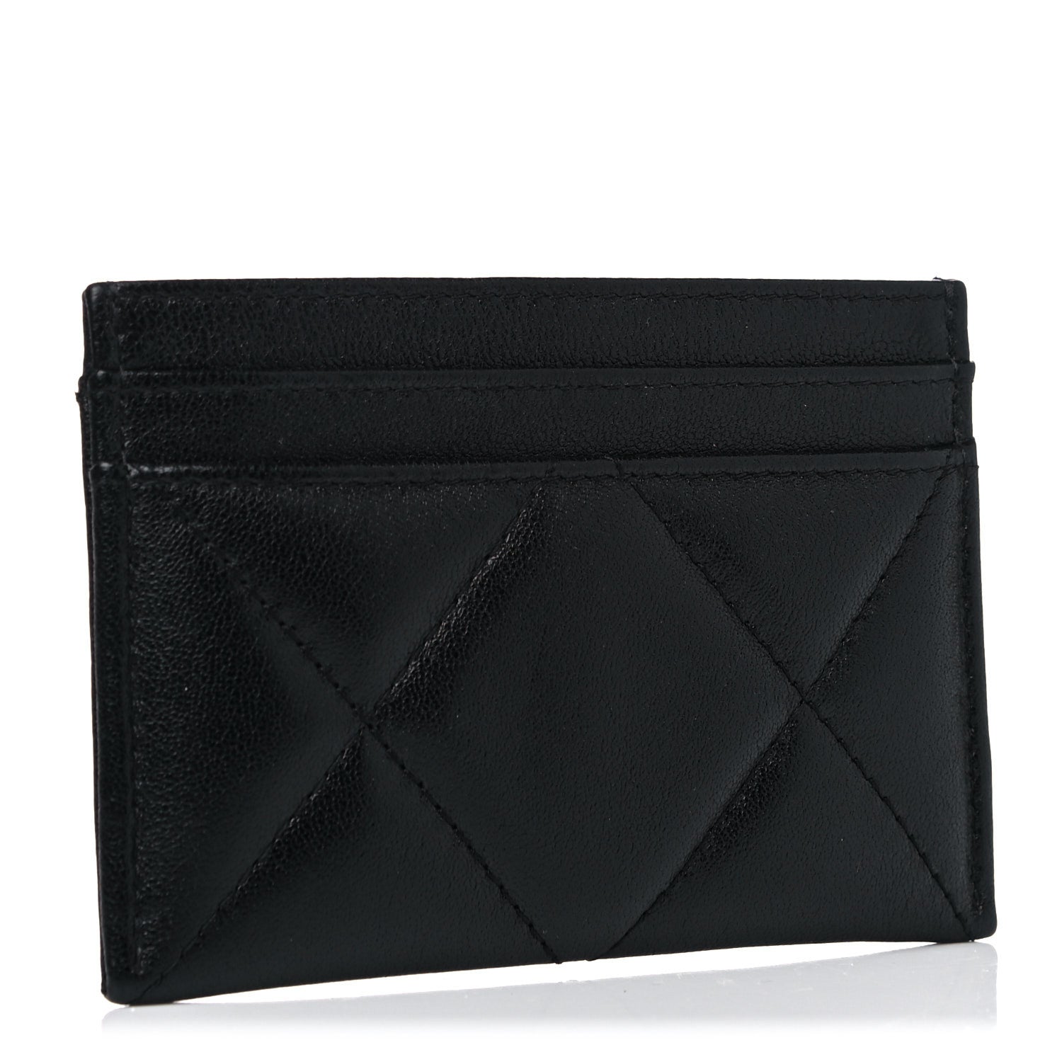 Chanel Shiny Goatskin Quilted Chanel 19 Card Holder Black 3 of 9