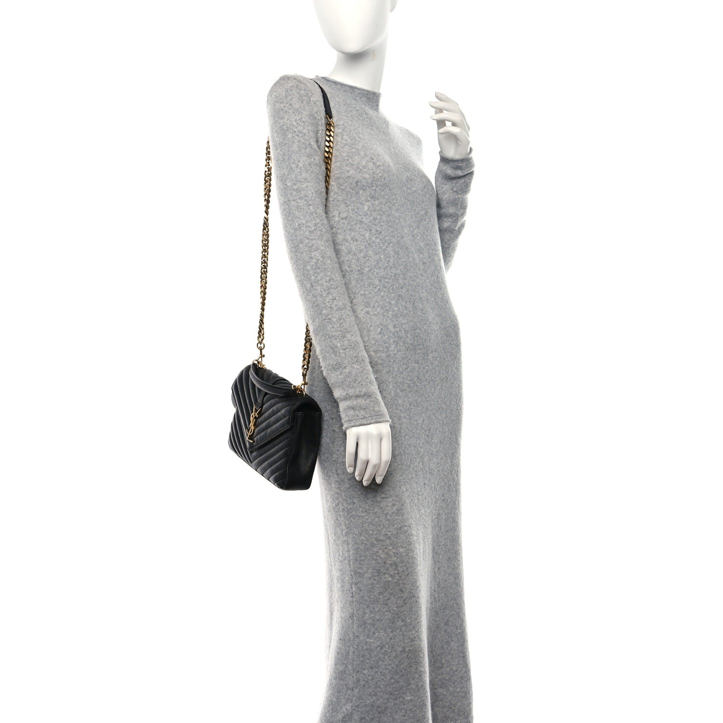 Sheepskin Matelasse Chevron Monogram Medium College Bag Black