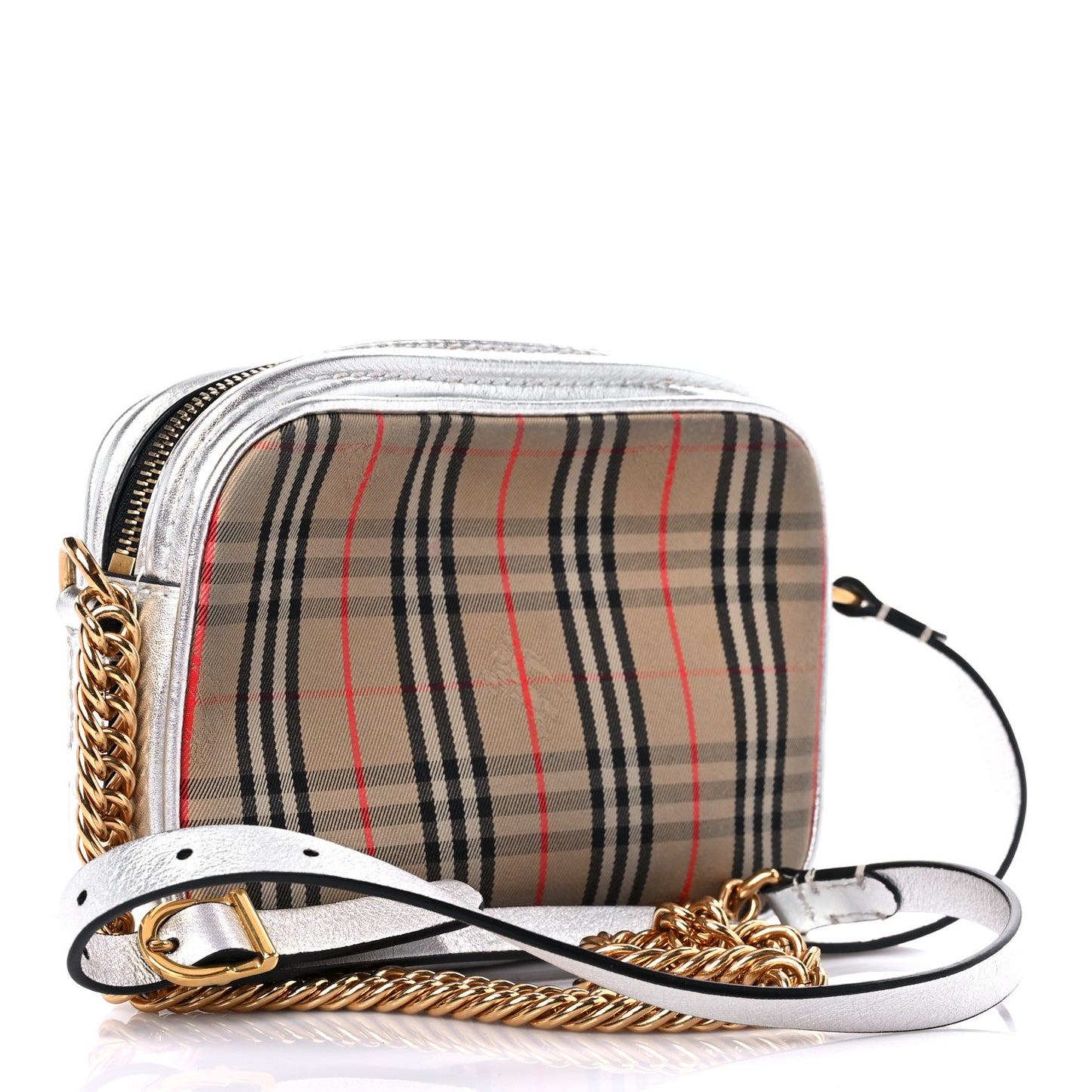 Smooth Calfskin 1983 Knight Check Link Camera Bag Silver