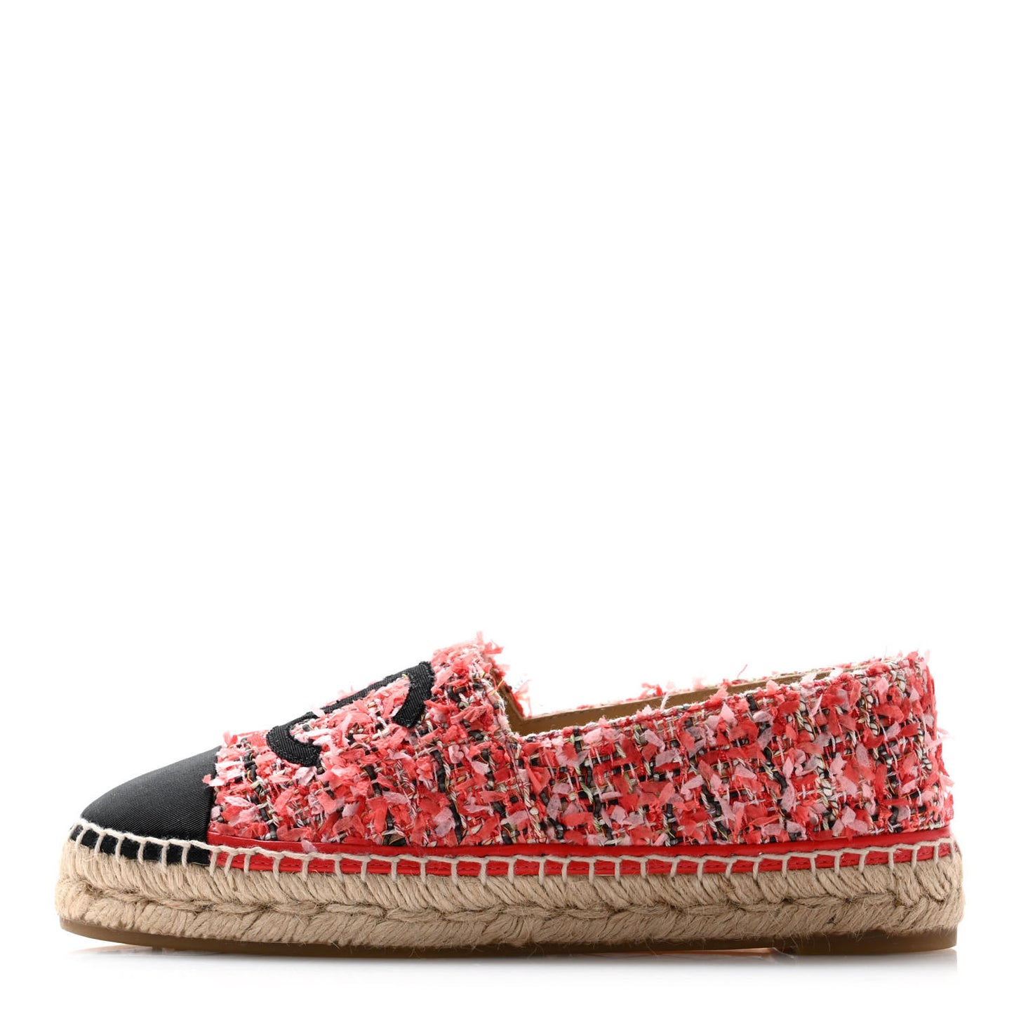 Tweed Grosgrain CC Espadrilles 38 Coral Red Pink Black