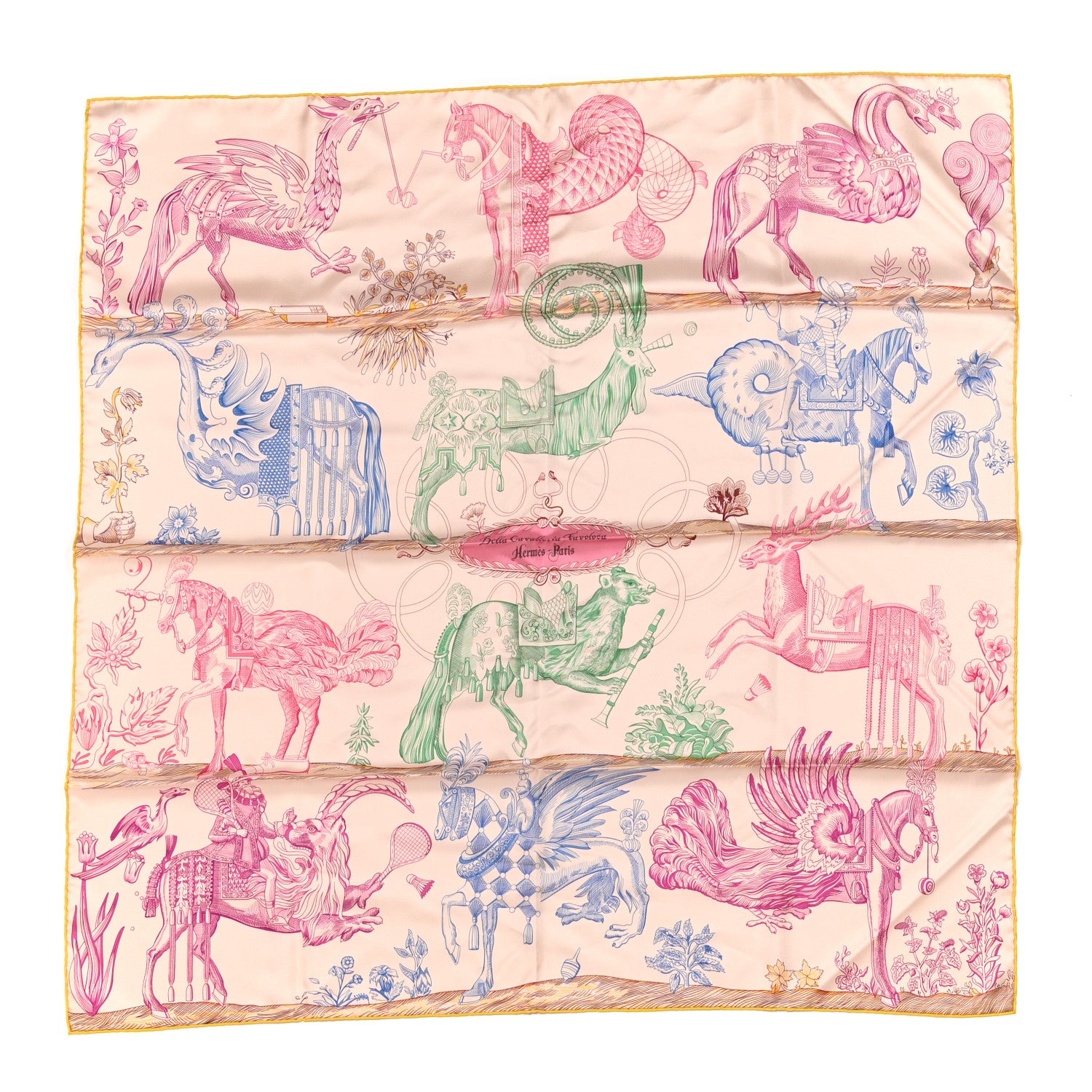 Hermes Silk Della Cavalleria Favolosa Reversible Scarf 90 Rose The Magenta Rose Fragola 1 of 5
