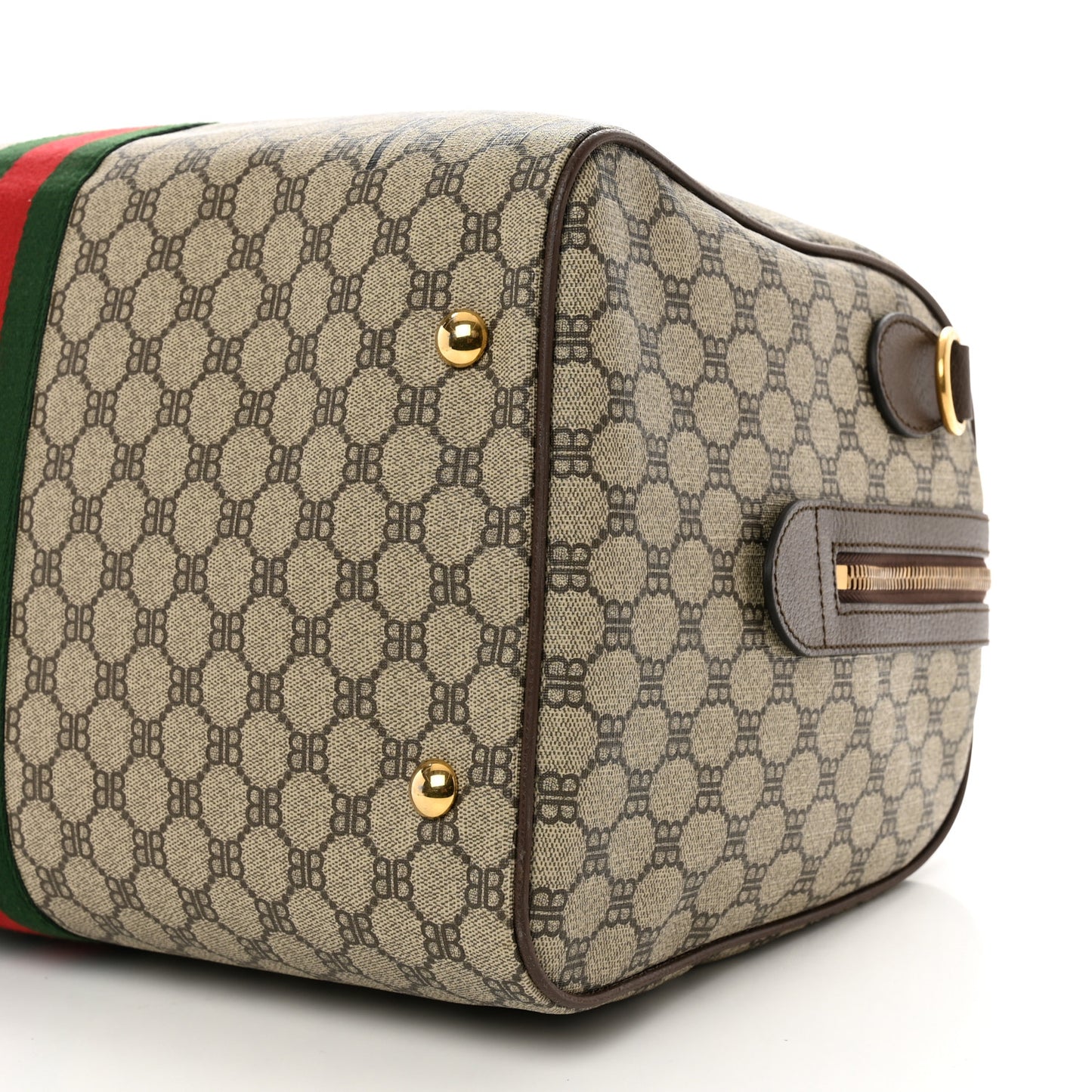 X BALENCIAGA BB Monogram Web Graffiti Medium Ophidia Carry-On Duffle Bag Beige New Acero