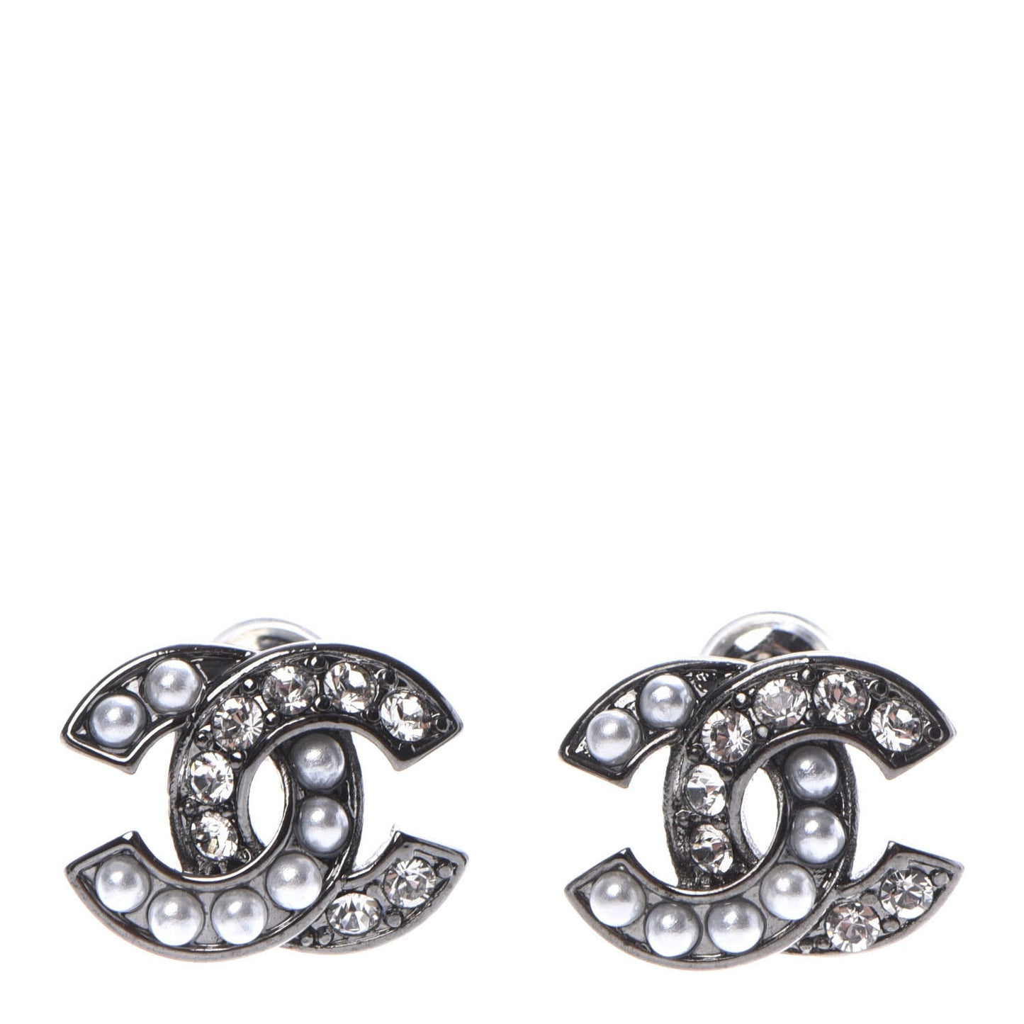 Ruthenium Crystal Pearl CC Earrings