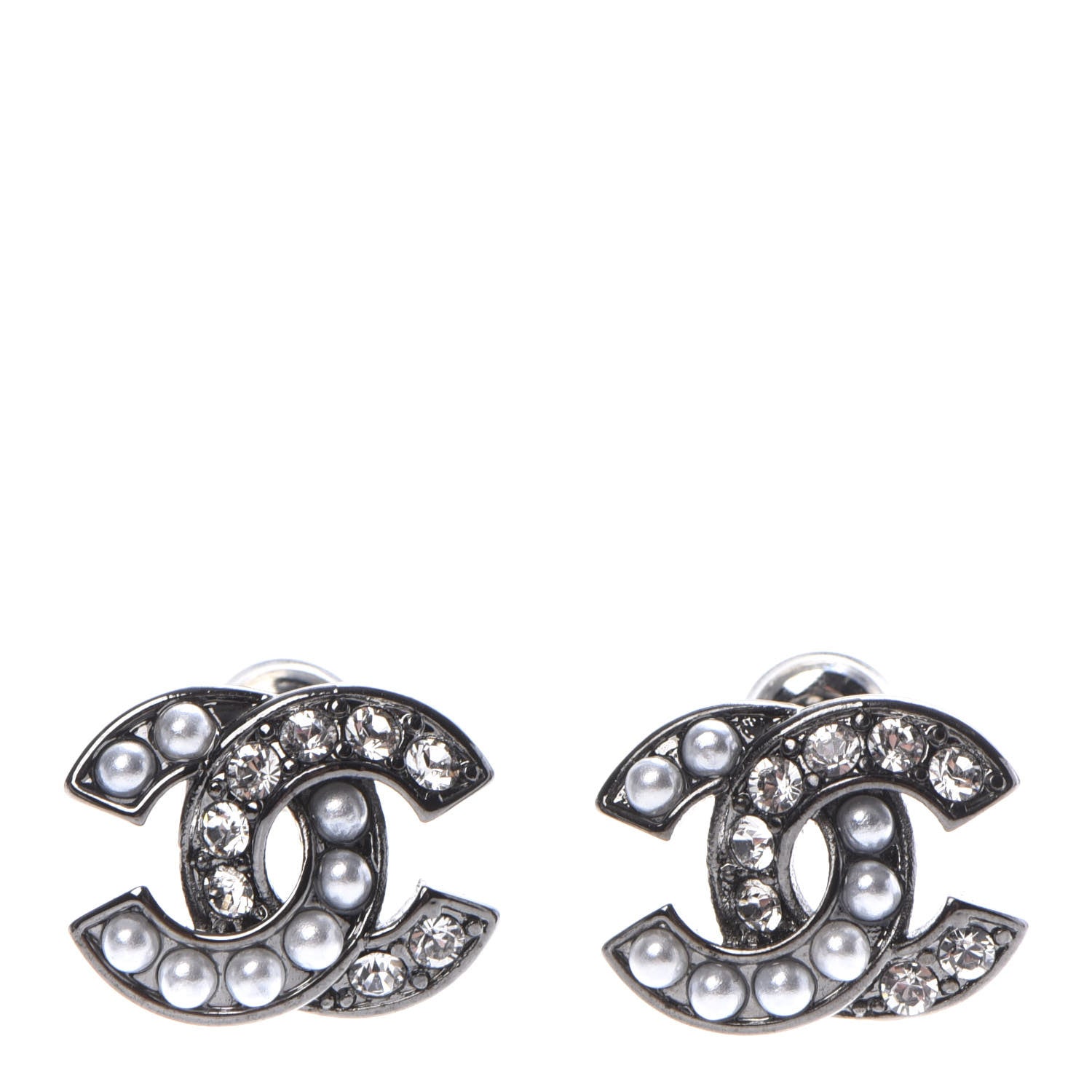 Chanel Ruthenium Crystal Pearl CC Earrings 1 of 5