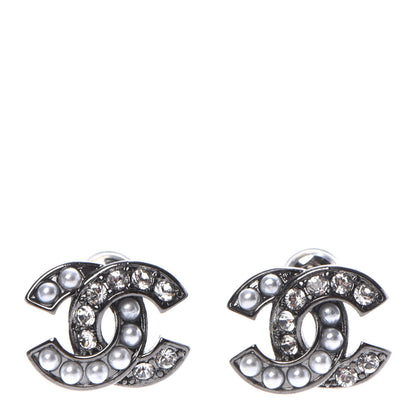Chanel Ruthenium Crystal Pearl CC Earrings 1 of 5