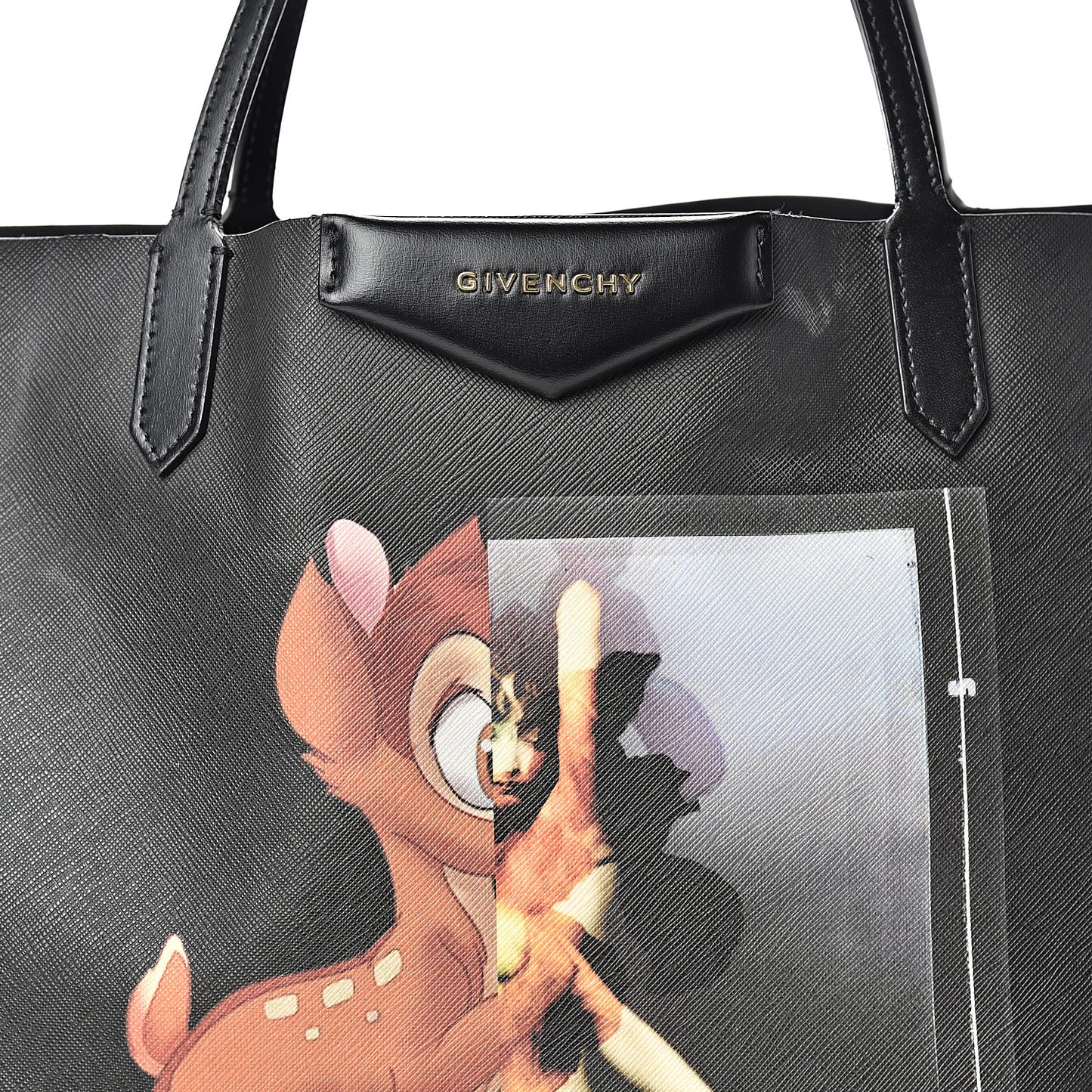 Textured Coated Canvas Bambi Print Large Antigona Tote Black