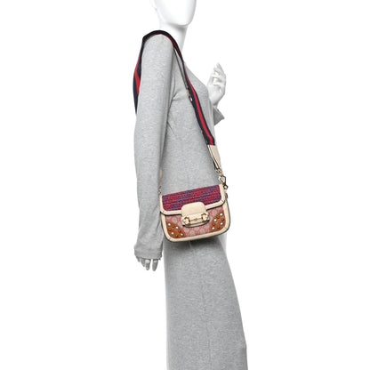 Gucci Ostrich Tweed GG Supreme Monogram Studded Web Mini Horsebit 1955 Shoulder Bag Multicolor 2 of 12