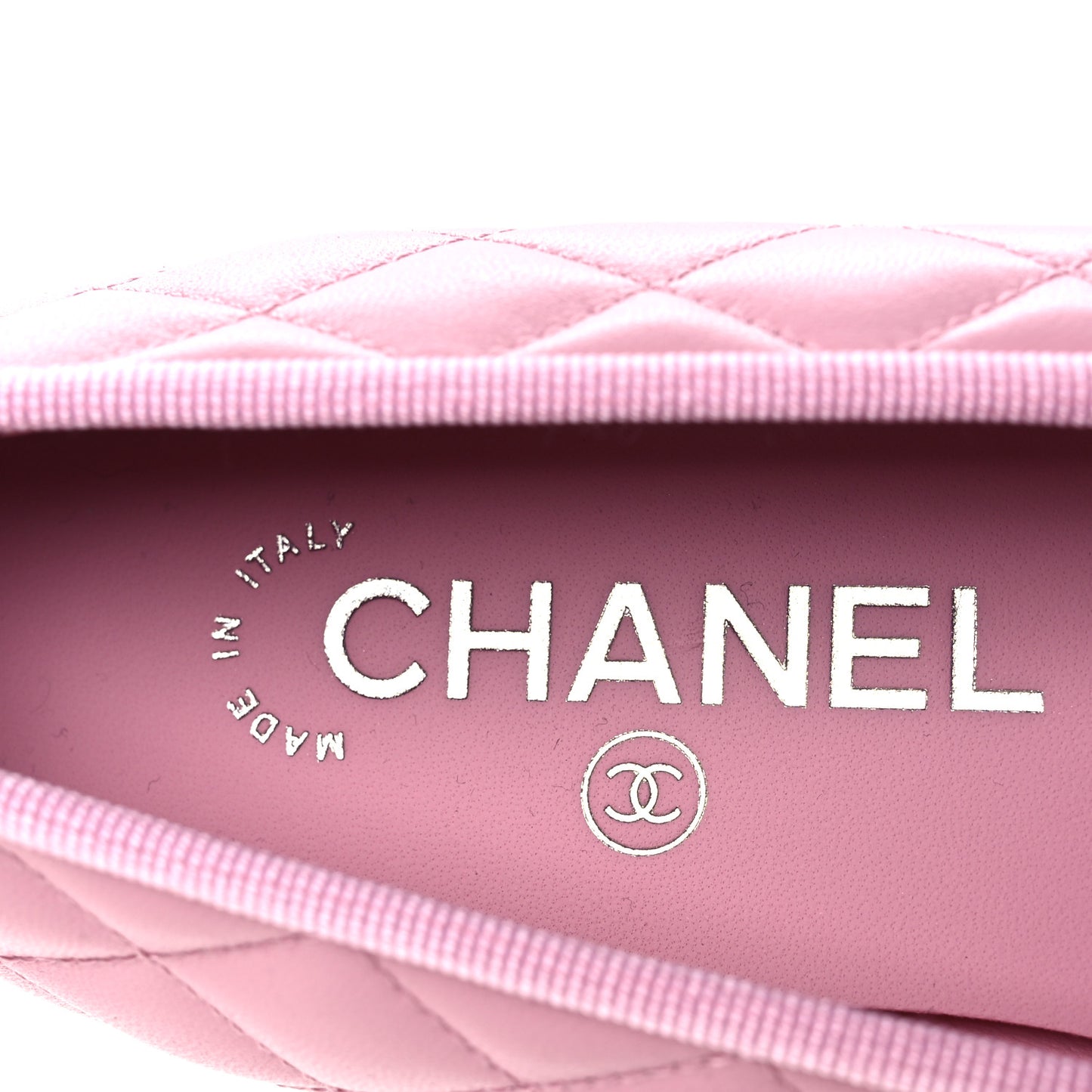 Lambskin Quilted CC Cap Toe Ballerina Flats 38.5 Pink Black