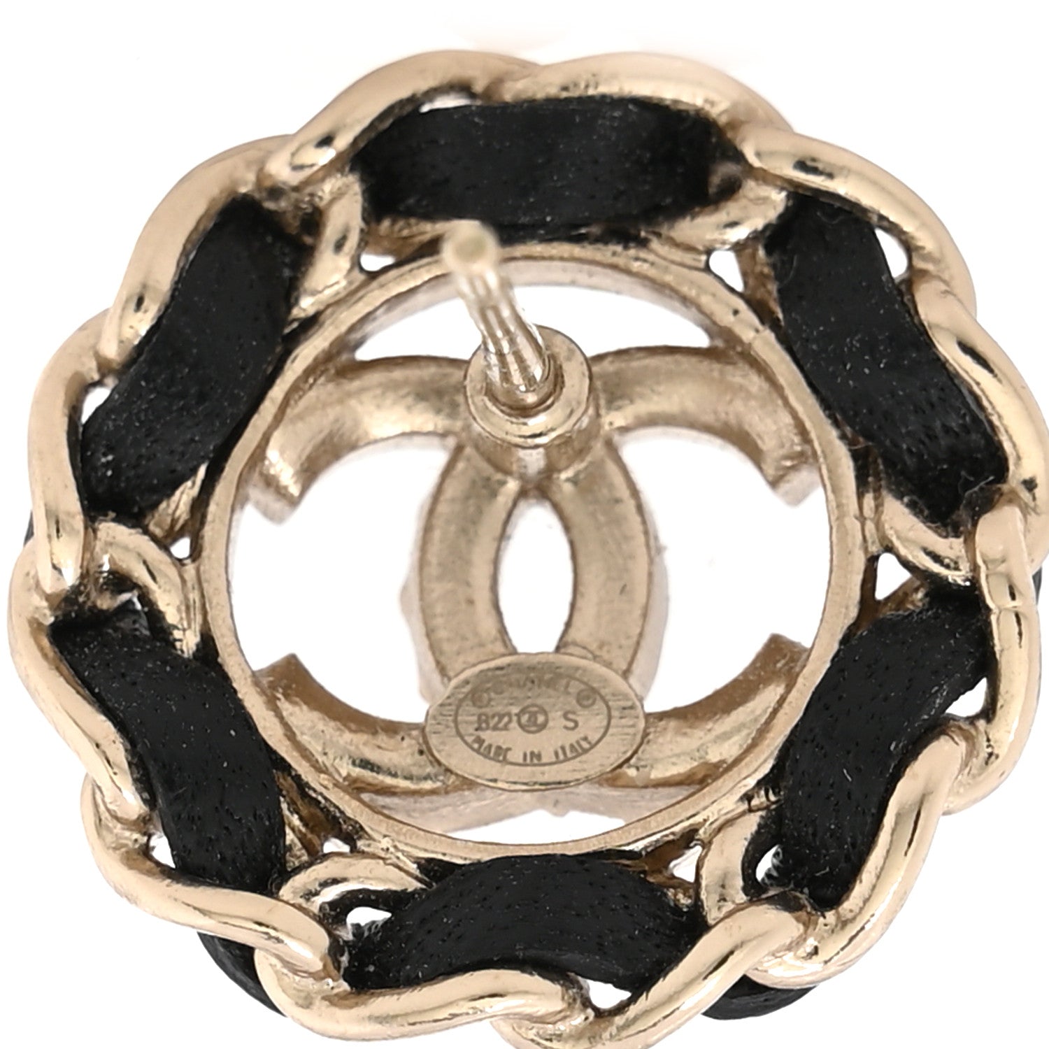Chanel Crystal Lambskin Chain CC Stud Earrings Black Gold 4 of 5