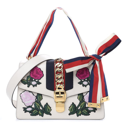 Gucci Calfskin Embroidered Small Sylvie Shoulder Bag White 1 of 10
