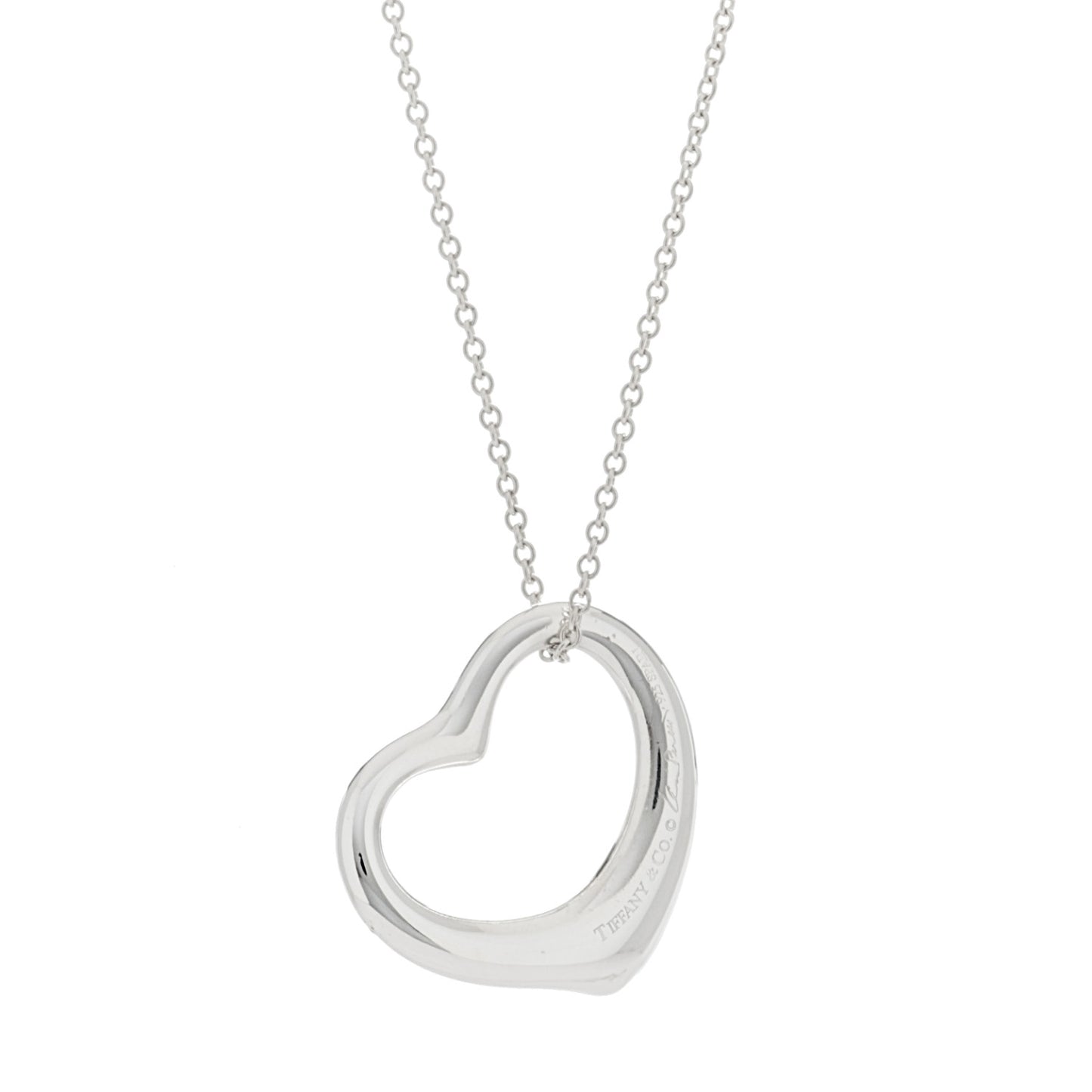 Sterling Silver 27mm Elsa Peretti Open Heart Pendant Necklace