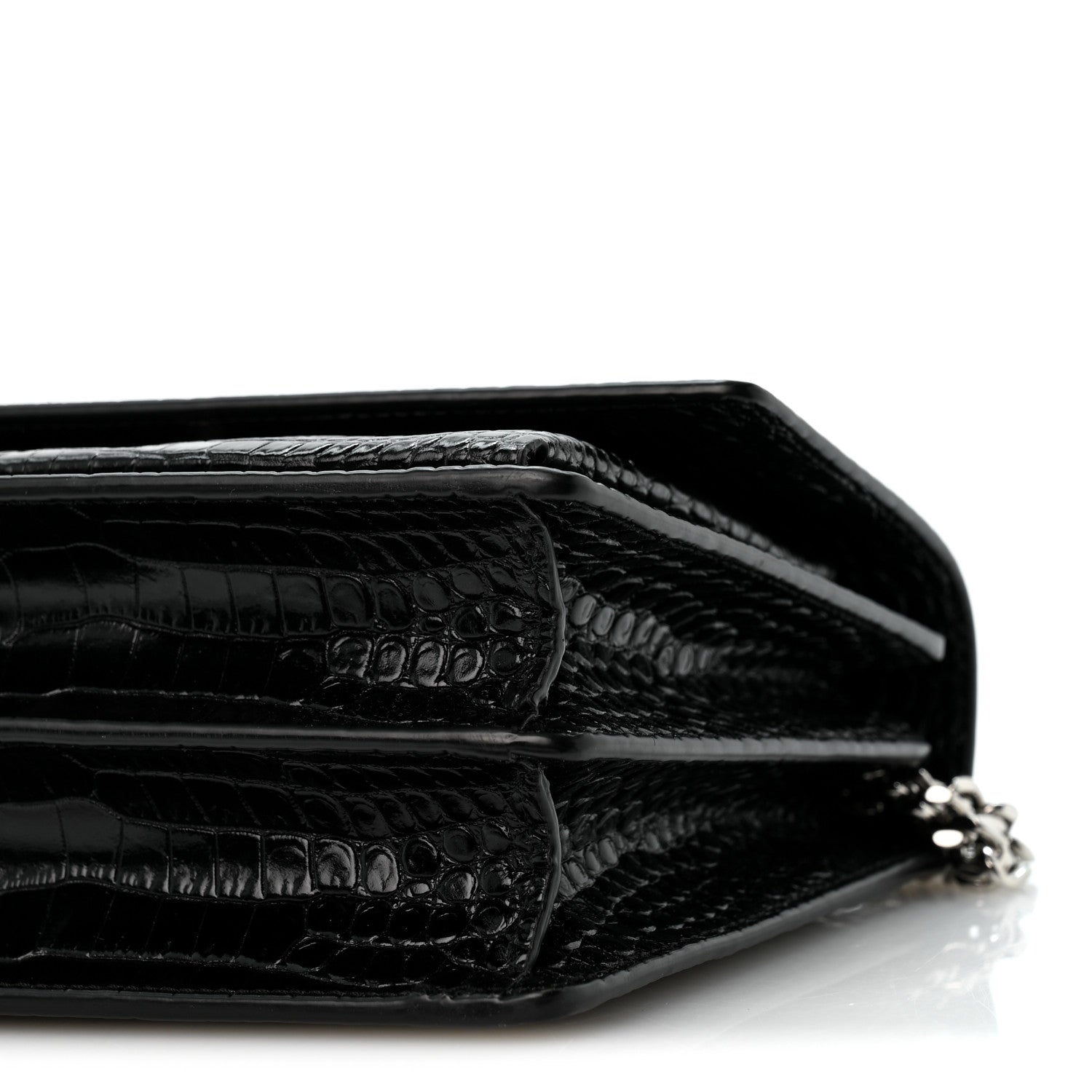 Saint Laurent Calfskin Crocodile Embossed Medium Monogram Sunset Black 10 of 13
