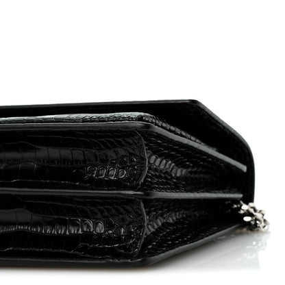Saint Laurent Calfskin Crocodile Embossed Medium Monogram Sunset Black 10 of 13