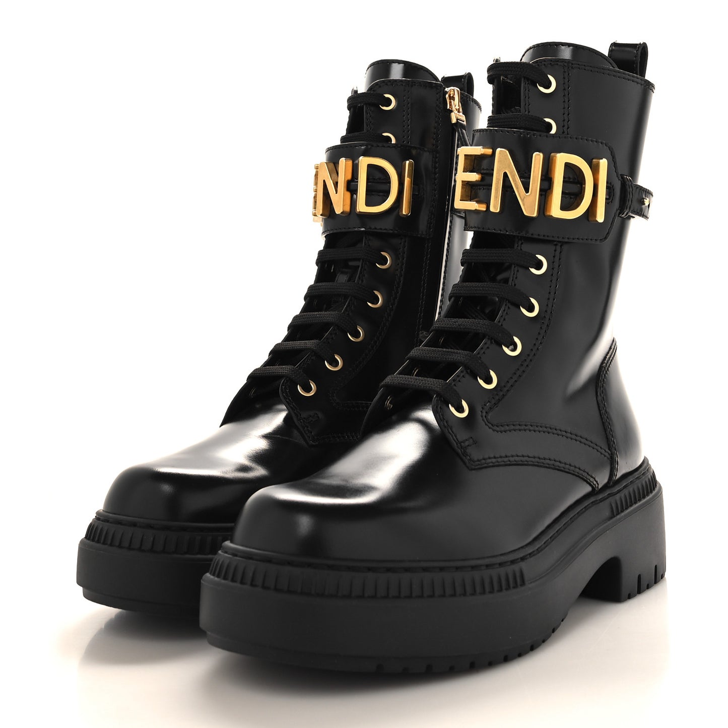 Vitello Abrasivato Fendigraphy 50mm Biker Boots 38 Black