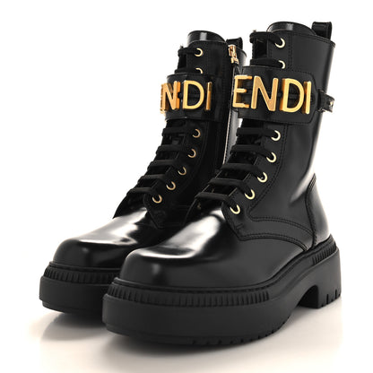 Fendi Vitello Abrasivato Fendigraphy 50mm Biker Boots 38 Black 3 of 9