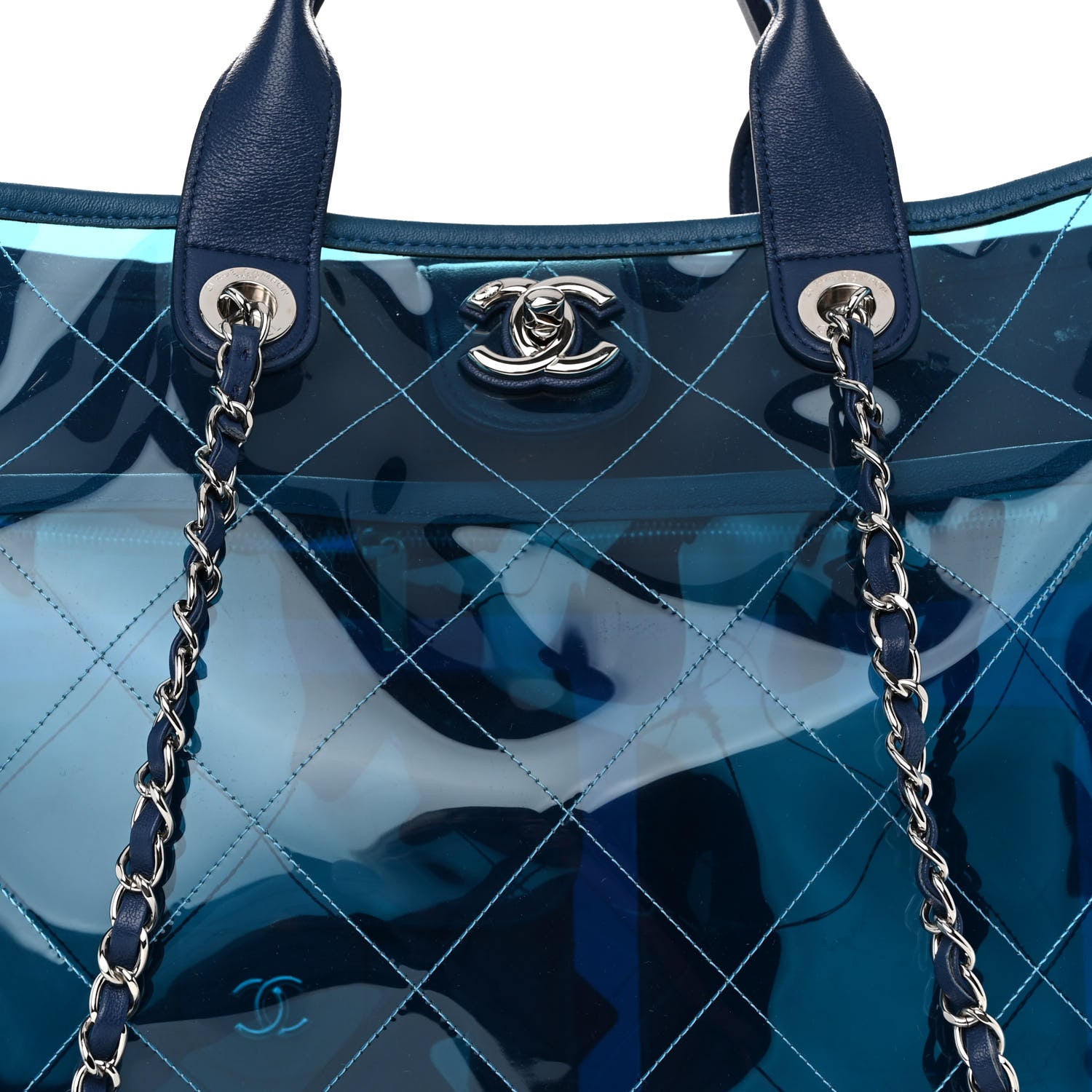 Chanel PVC Lambskin Stitched Medium Coco Splash Shopping Bag Blue 7 of 12