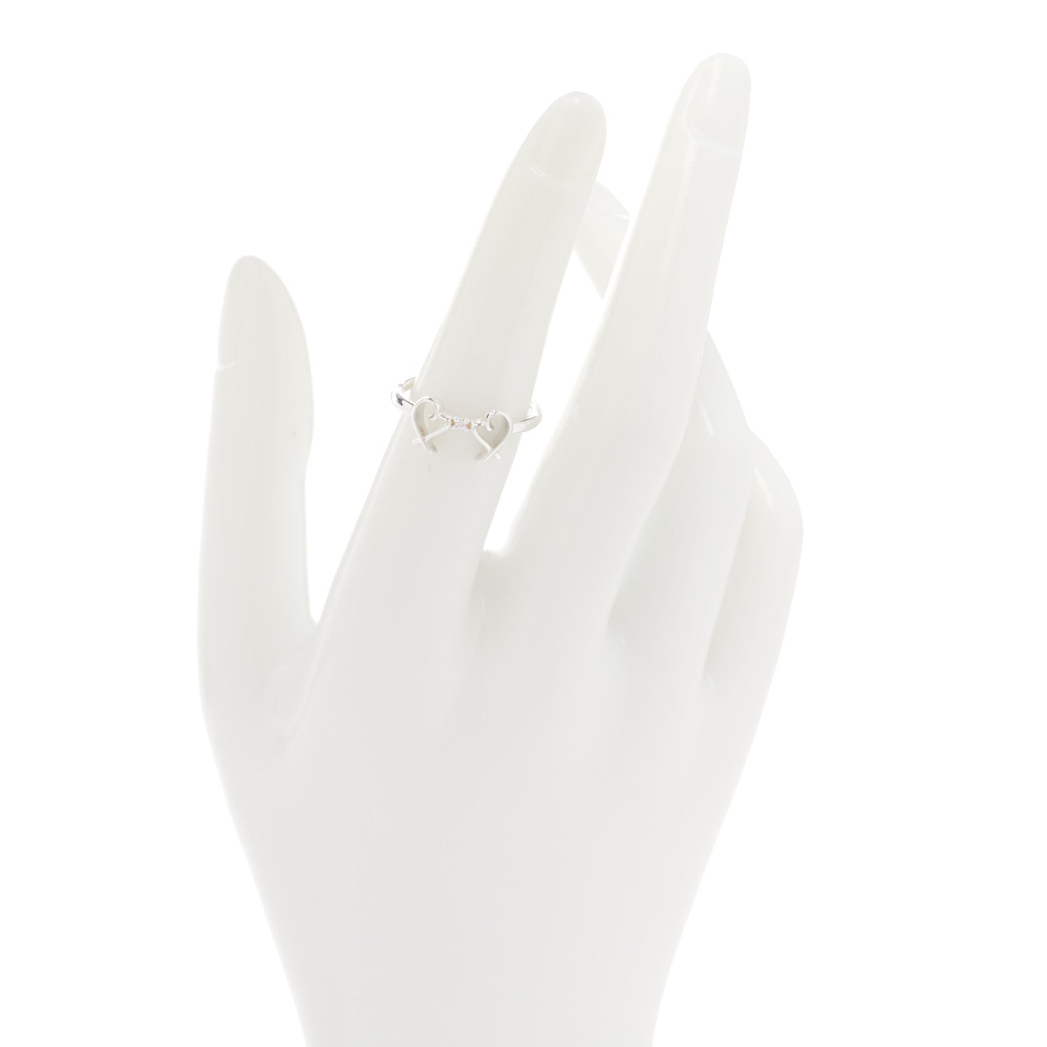Tiffany Sterling Silver Paloma Picasso Diamond Double Loving Heart Ring 51 5.75 2 of 5